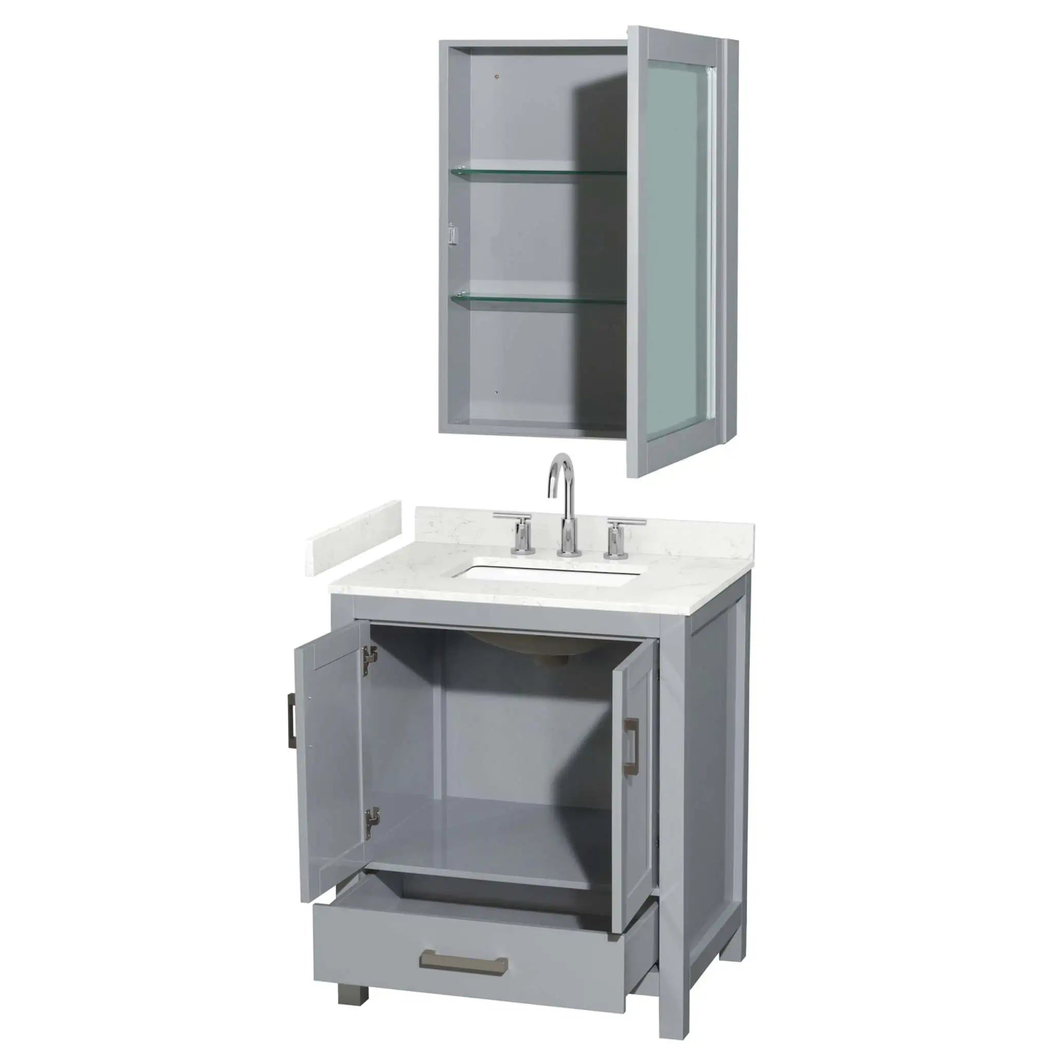 30" Sheffield Single Bathroom Vanity in Gray with Brushed Chrome Trim & Medicine Cabinet by Wyndham