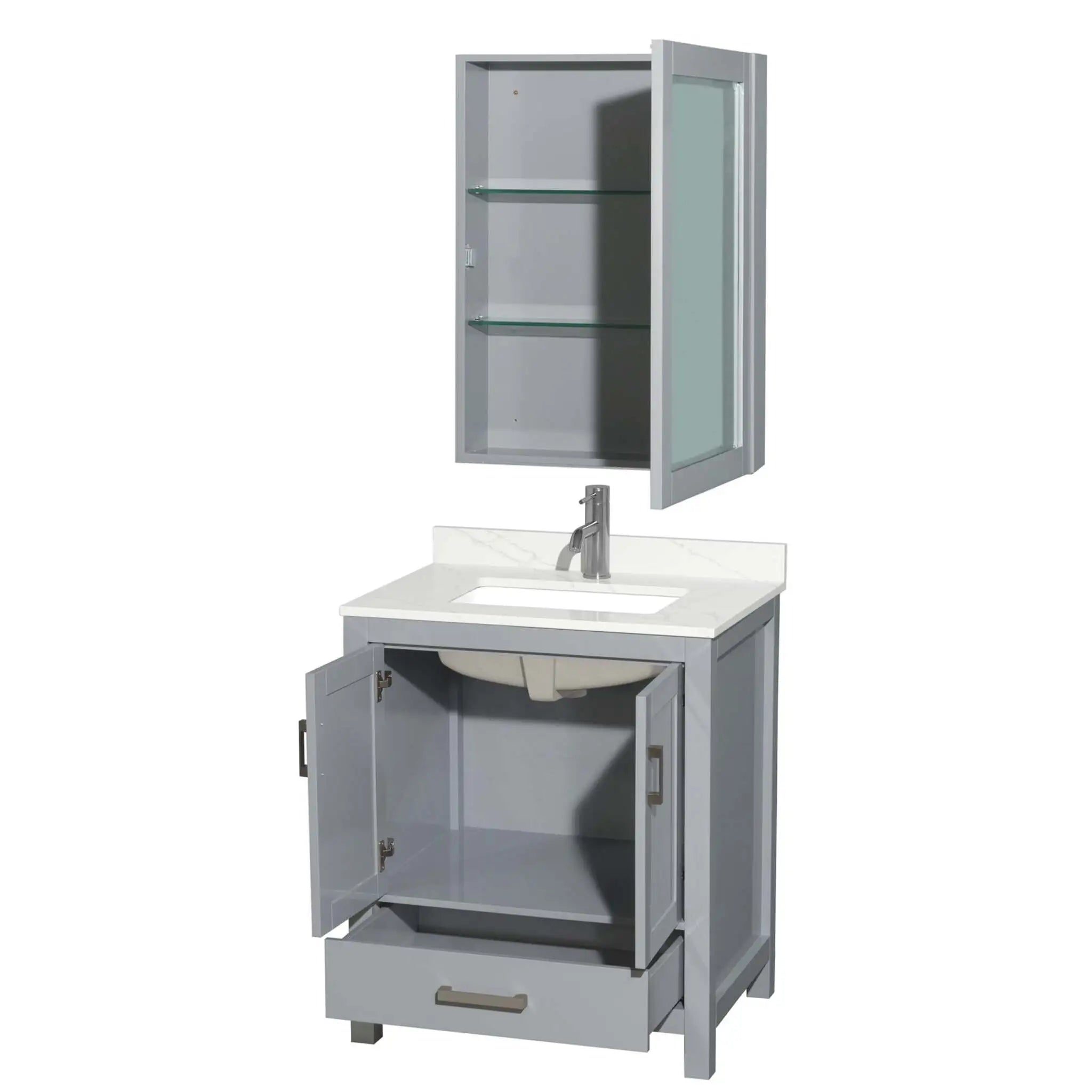 30" Sheffield Single Bathroom Vanity in Gray with Brushed Chrome Trim & Medicine Cabinet by Wyndham