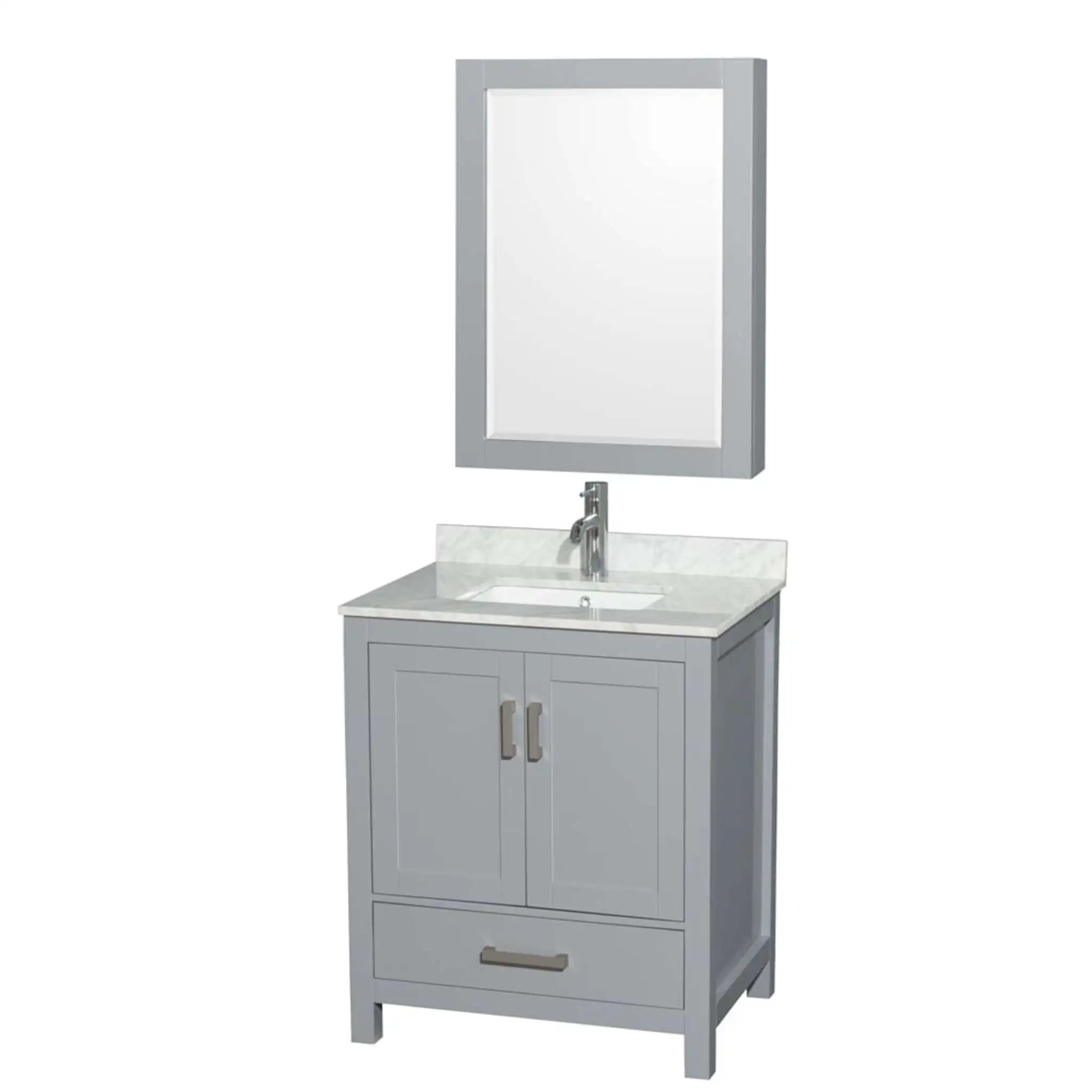 30" Sheffield Single Bathroom Vanity in Gray with Brushed Chrome Trim & Medicine Cabinet by Wyndham