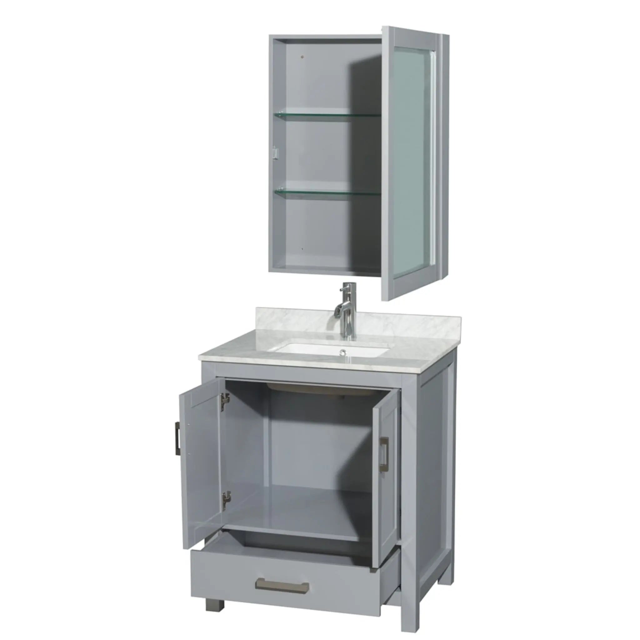 30" Sheffield Single Bathroom Vanity in Gray with Brushed Chrome Trim & Medicine Cabinet by Wyndham