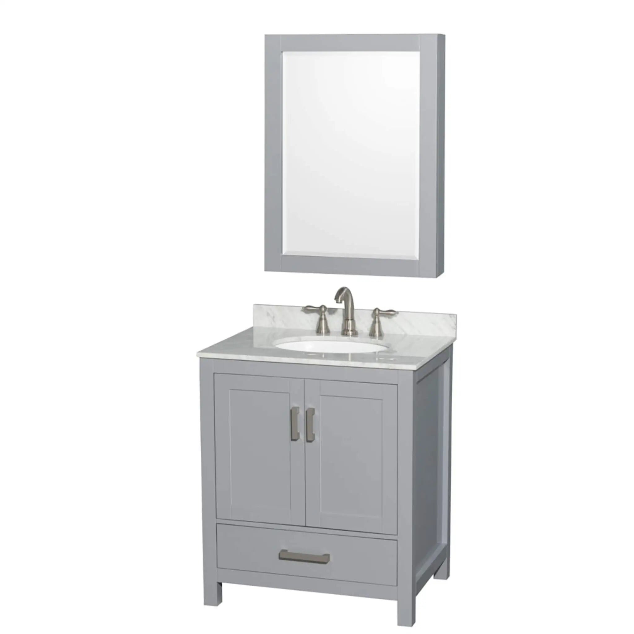 30" Sheffield Single Bathroom Vanity in Gray with Brushed Chrome Trim & Medicine Cabinet by Wyndham