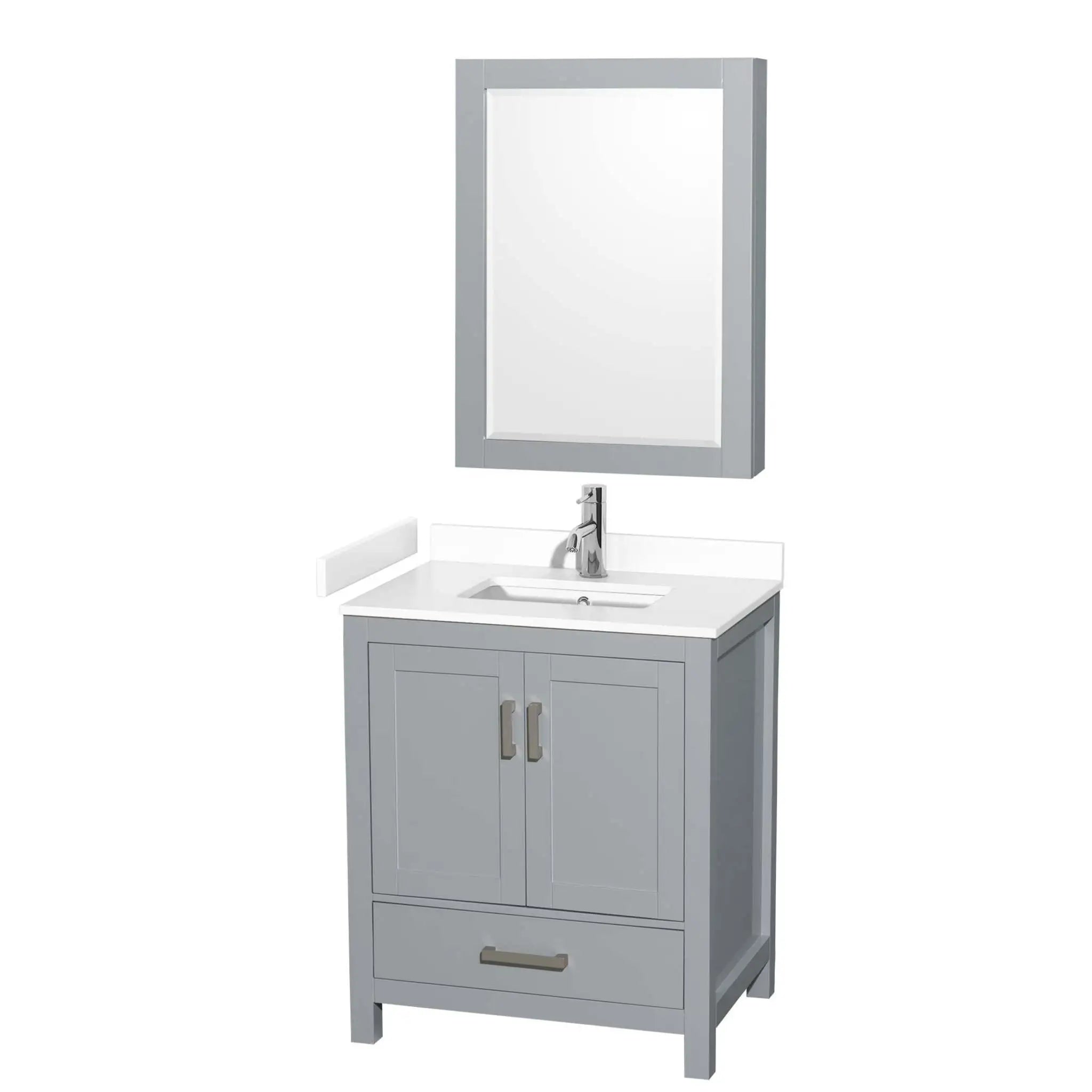 30" Sheffield Single Bathroom Vanity in Gray with Brushed Chrome Trim & Medicine Cabinet by Wyndham