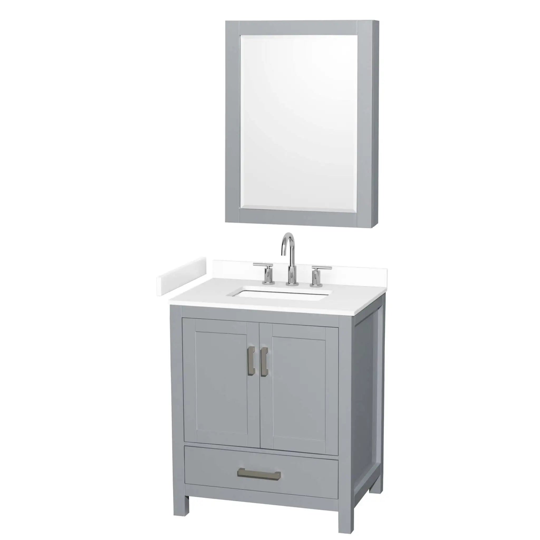 30" Sheffield Single Bathroom Vanity in Gray with Brushed Chrome Trim & Medicine Cabinet by Wyndham