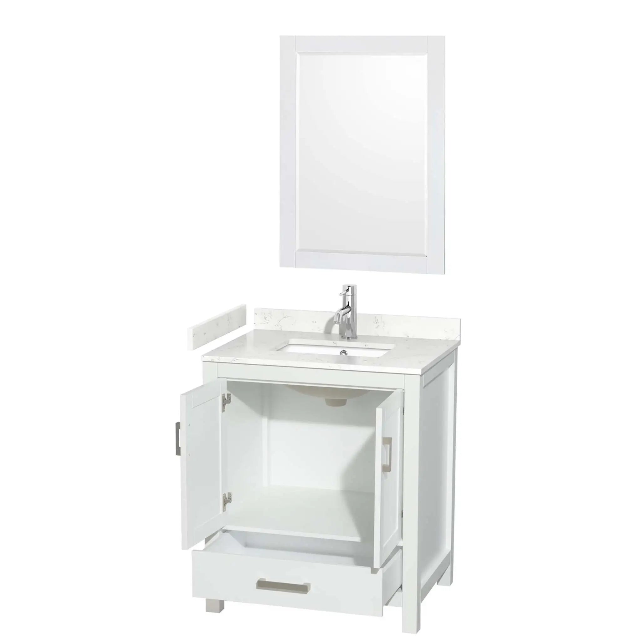 30" Sheffield Single Bathroom Vanity in White with Brushed Chrome Trim & 24" Mirror by Wyndham