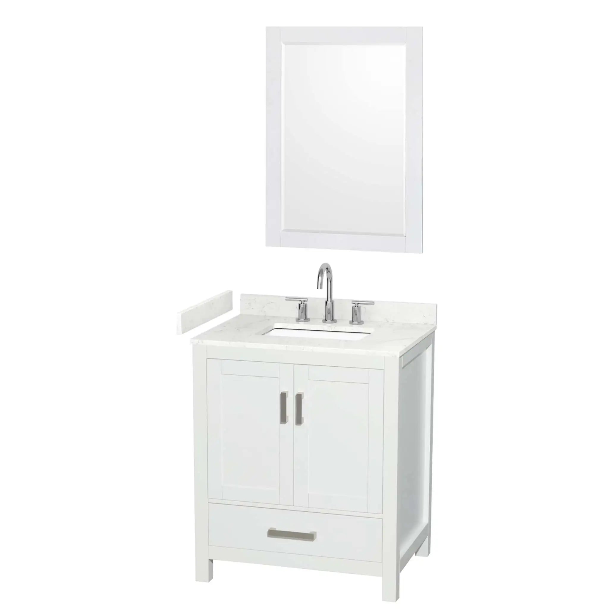 30" Sheffield Single Bathroom Vanity in White with Brushed Chrome Trim & 24" Mirror by Wyndham