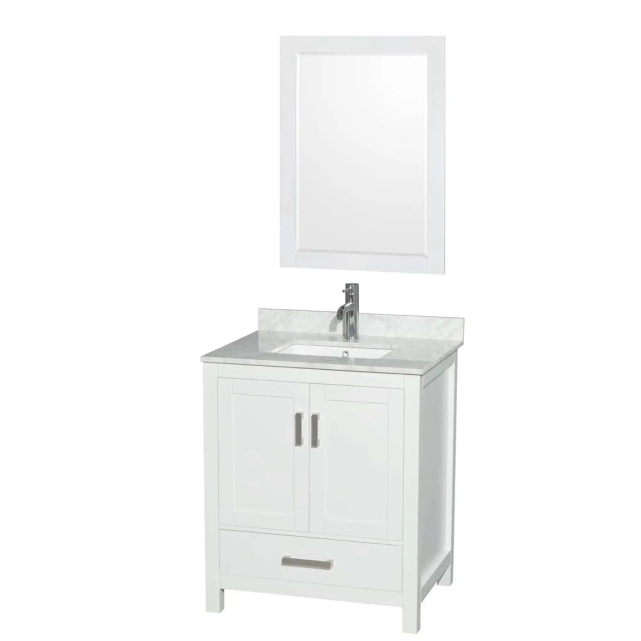 30" Sheffield Single Bathroom Vanity in White with Brushed Chrome Trim & 24" Mirror by Wyndham