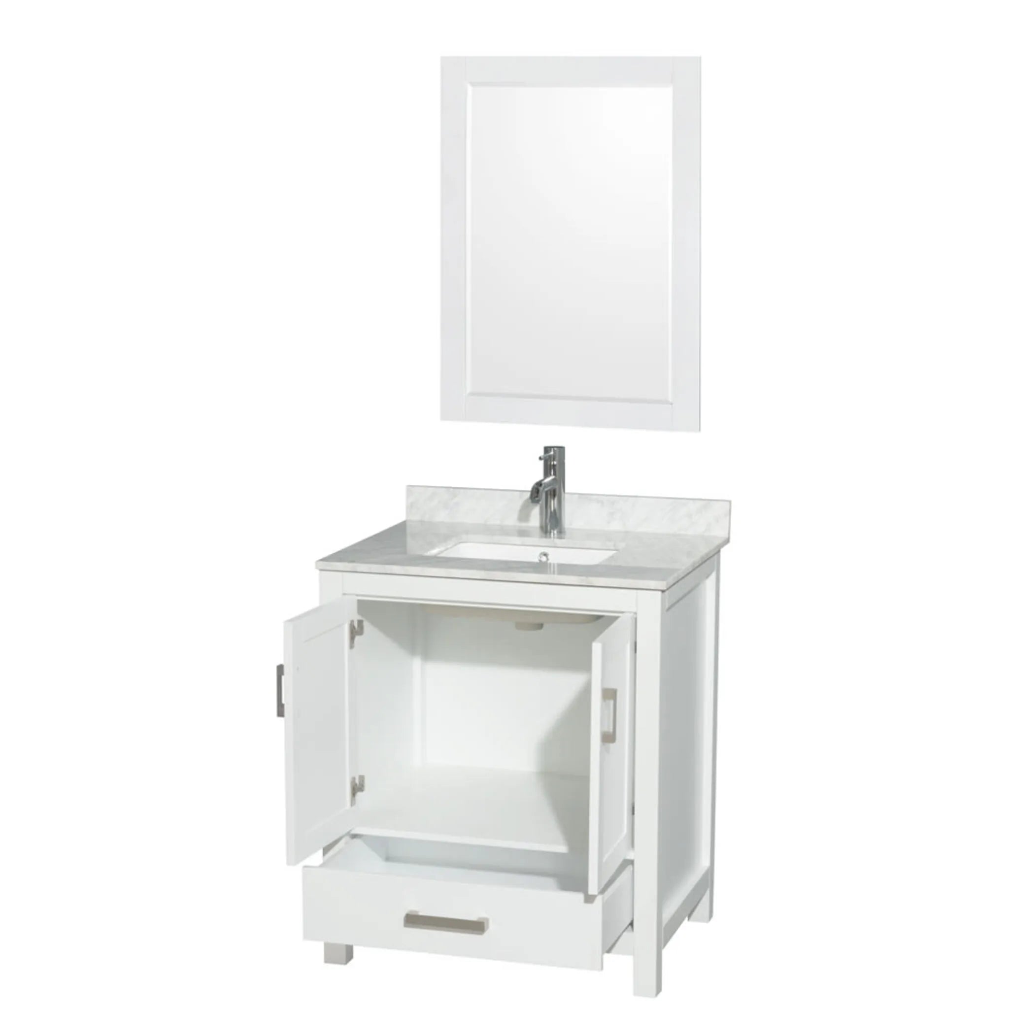 30" Sheffield Single Bathroom Vanity in White with Brushed Chrome Trim & 24" Mirror by Wyndham