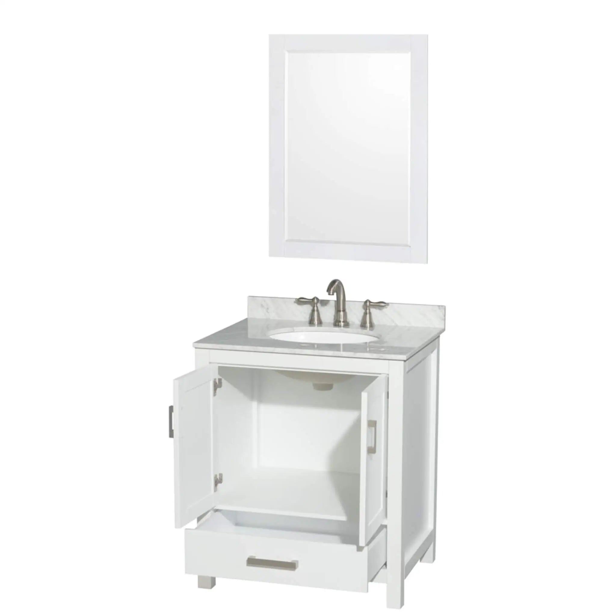 30" Sheffield Single Bathroom Vanity in White with Brushed Chrome Trim & 24" Mirror by Wyndham