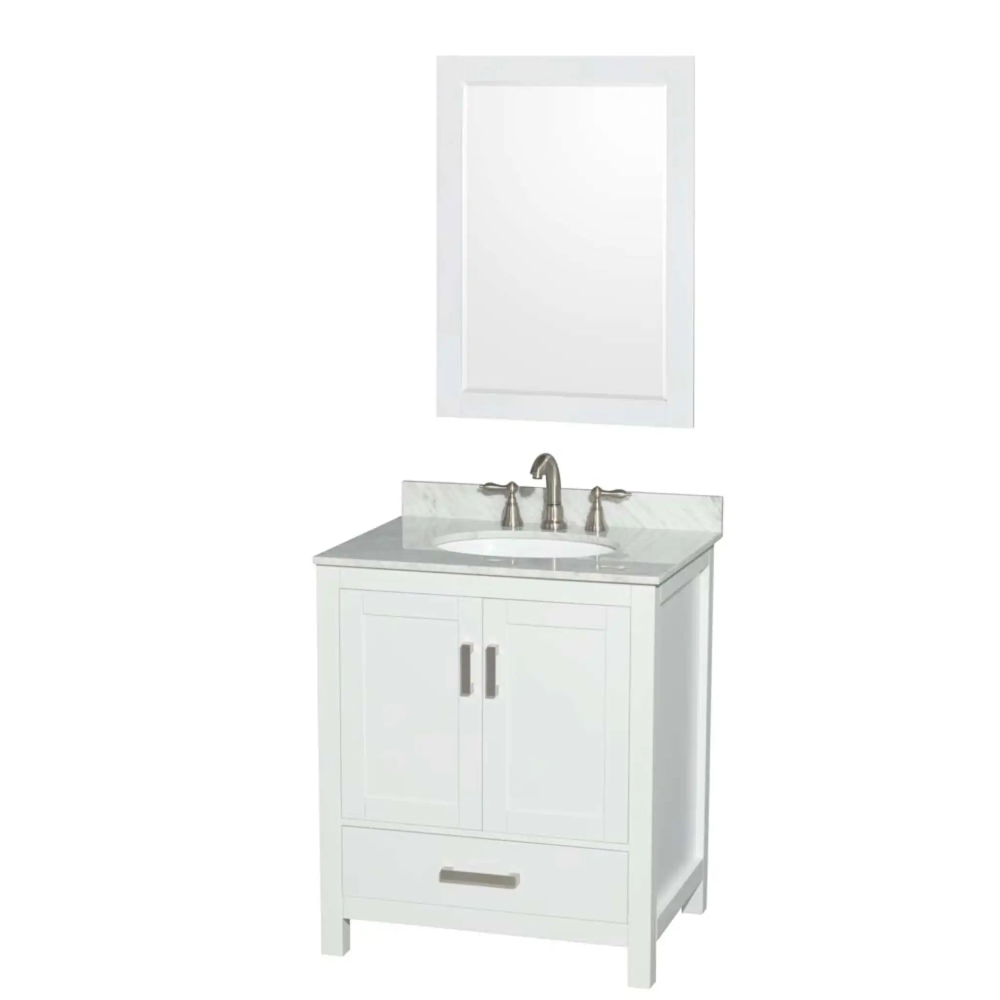 30" Sheffield Single Bathroom Vanity in White with Brushed Chrome Trim & 24" Mirror by Wyndham