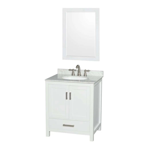 30" Sheffield Single Bathroom Vanity in White with Brushed Chrome Trim & 24" Mirror by Wyndham