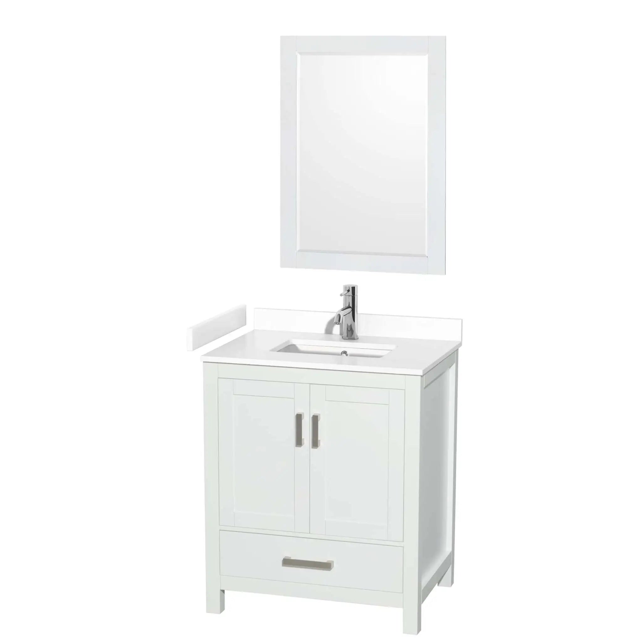 30" Sheffield Single Bathroom Vanity in White with Brushed Chrome Trim & 24" Mirror by Wyndham