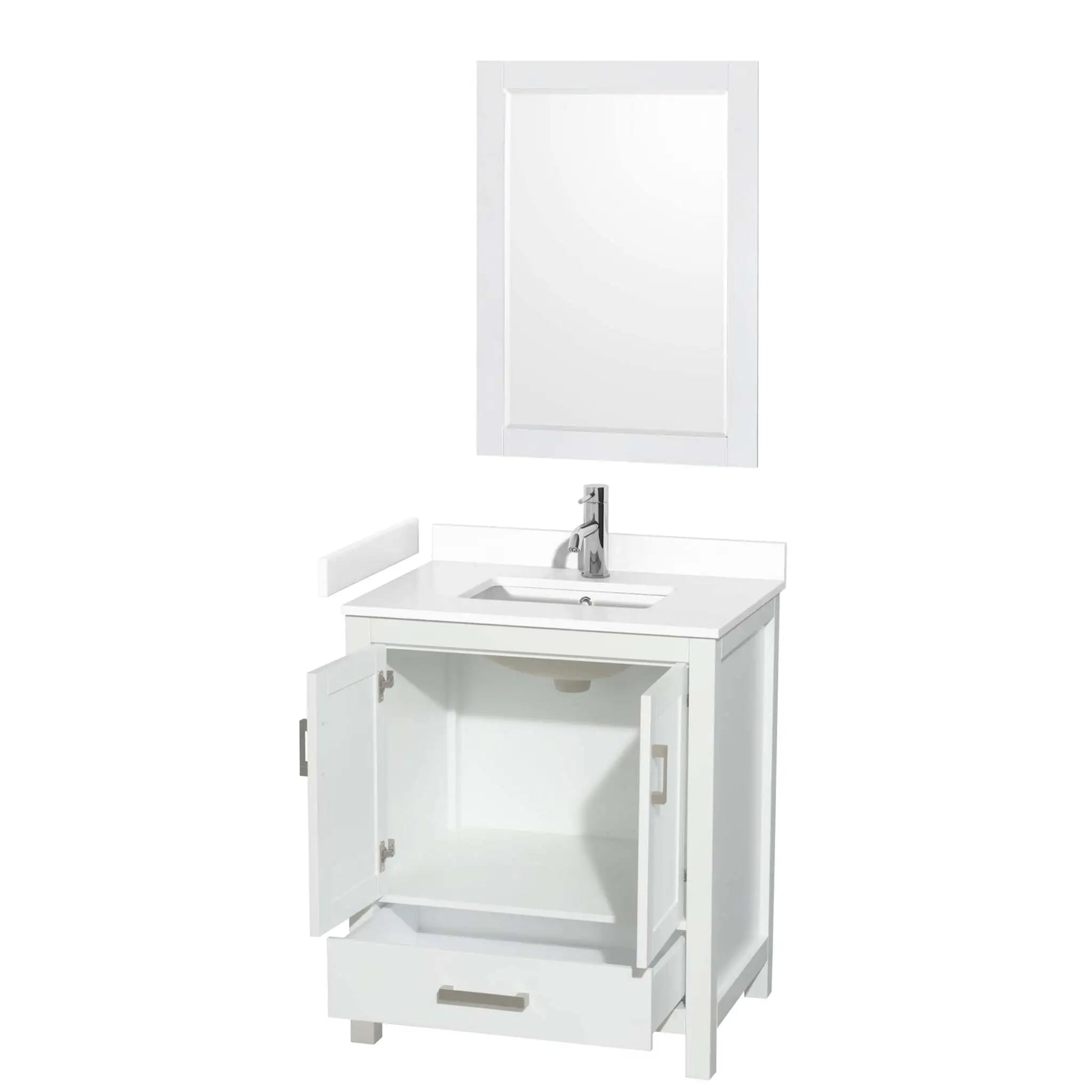 30" Sheffield Single Bathroom Vanity in White with Brushed Chrome Trim & 24" Mirror by Wyndham
