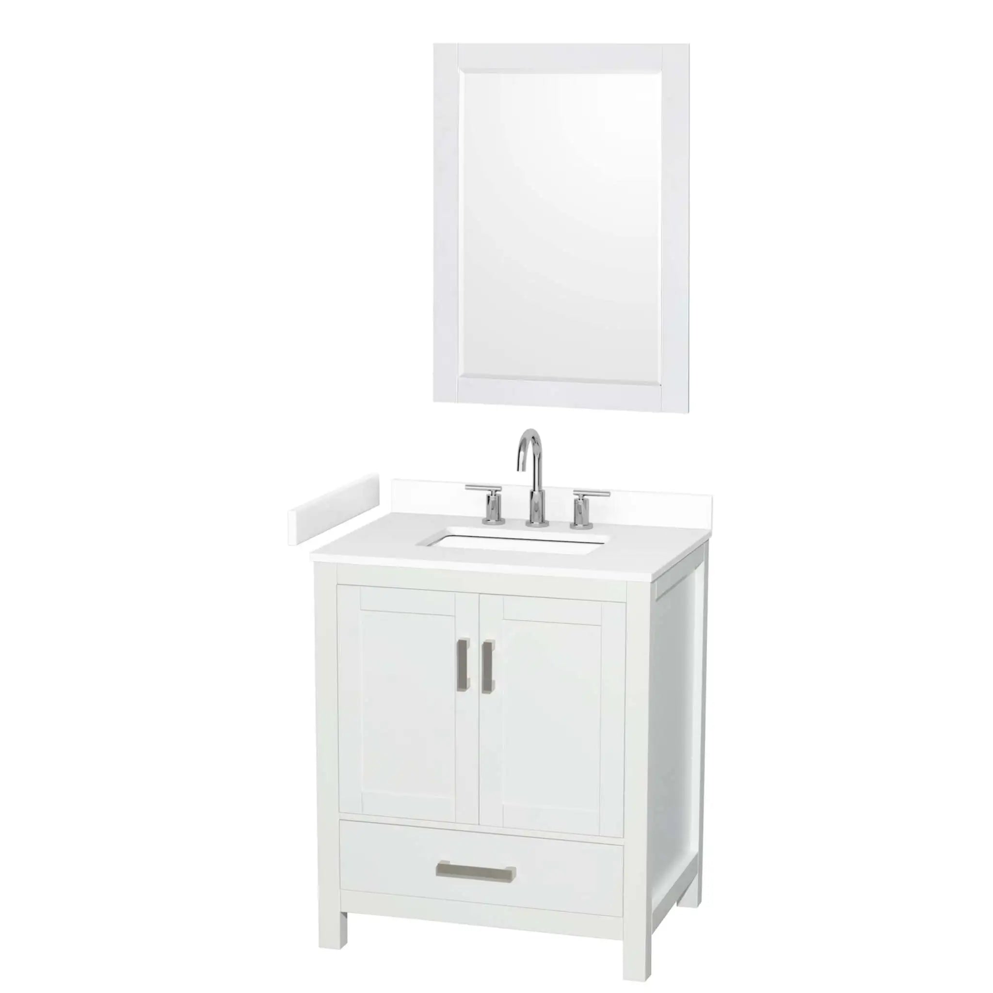 30" Sheffield Single Bathroom Vanity in White with Brushed Chrome Trim & 24" Mirror by Wyndham
