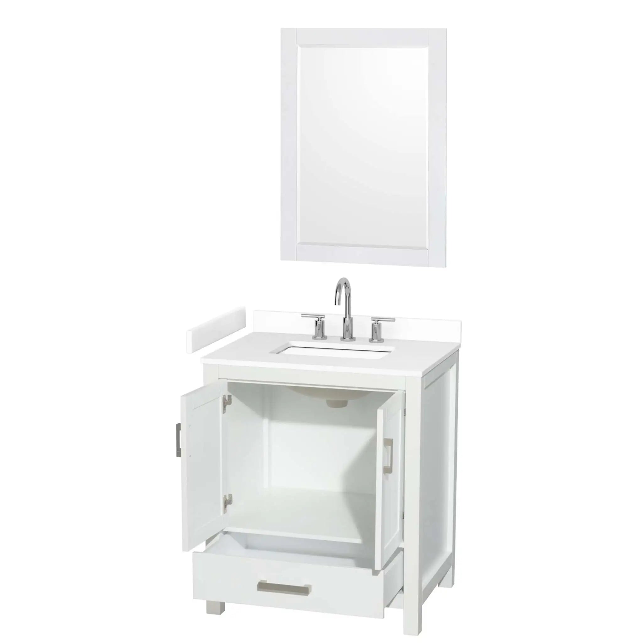 30" Sheffield Single Bathroom Vanity in White with Brushed Chrome Trim & 24" Mirror by Wyndham