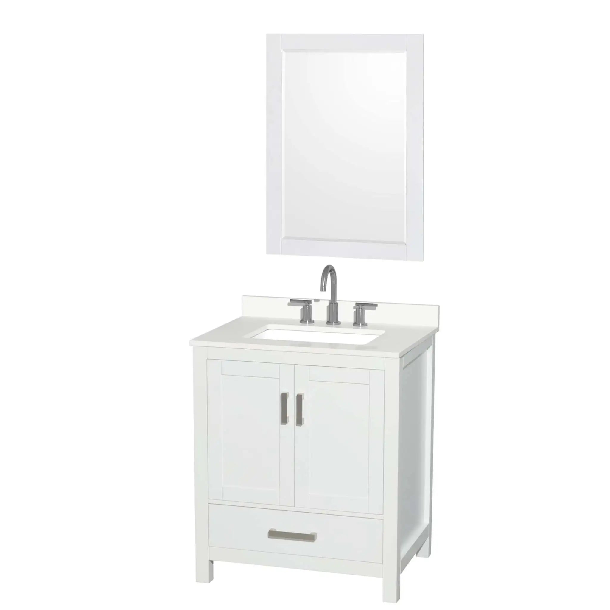 30" Sheffield Single Bathroom Vanity in White with Brushed Chrome Trim & 24" Mirror by Wyndham