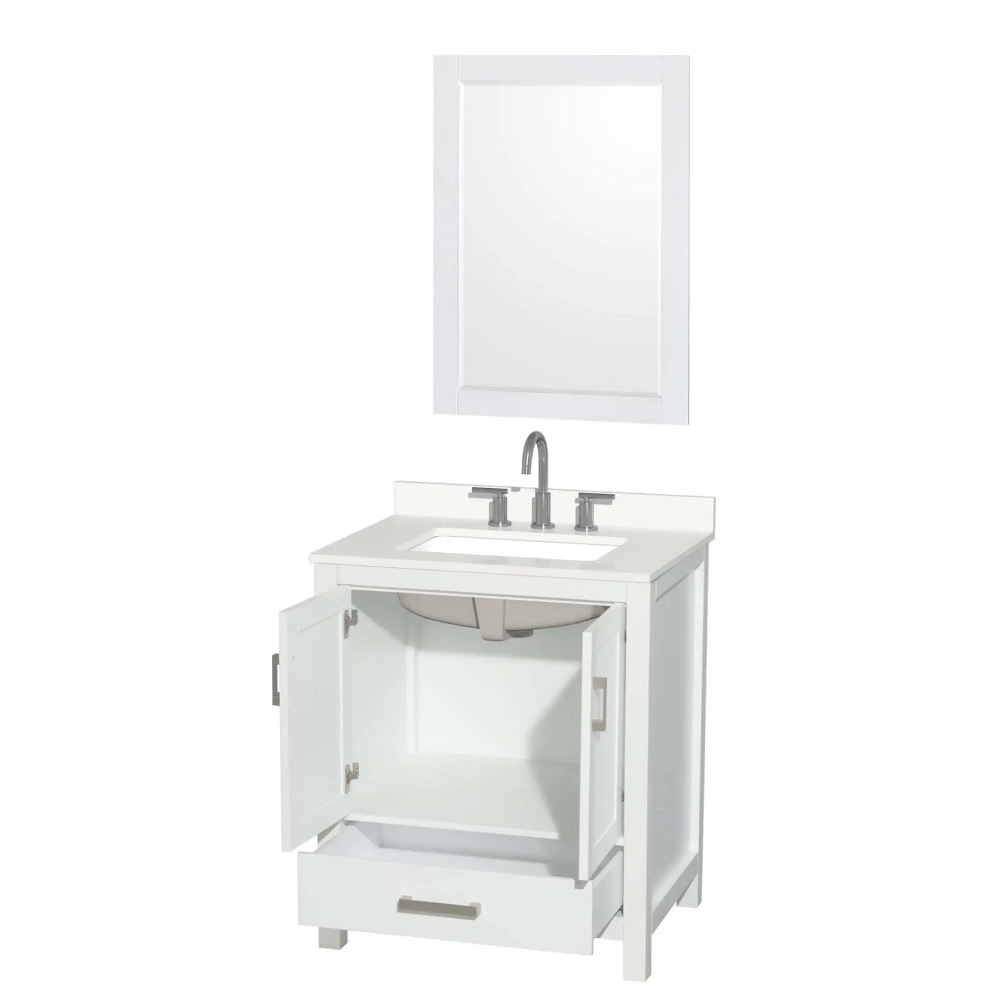30" Sheffield Single Bathroom Vanity in White with Brushed Chrome Trim & 24" Mirror by Wyndham