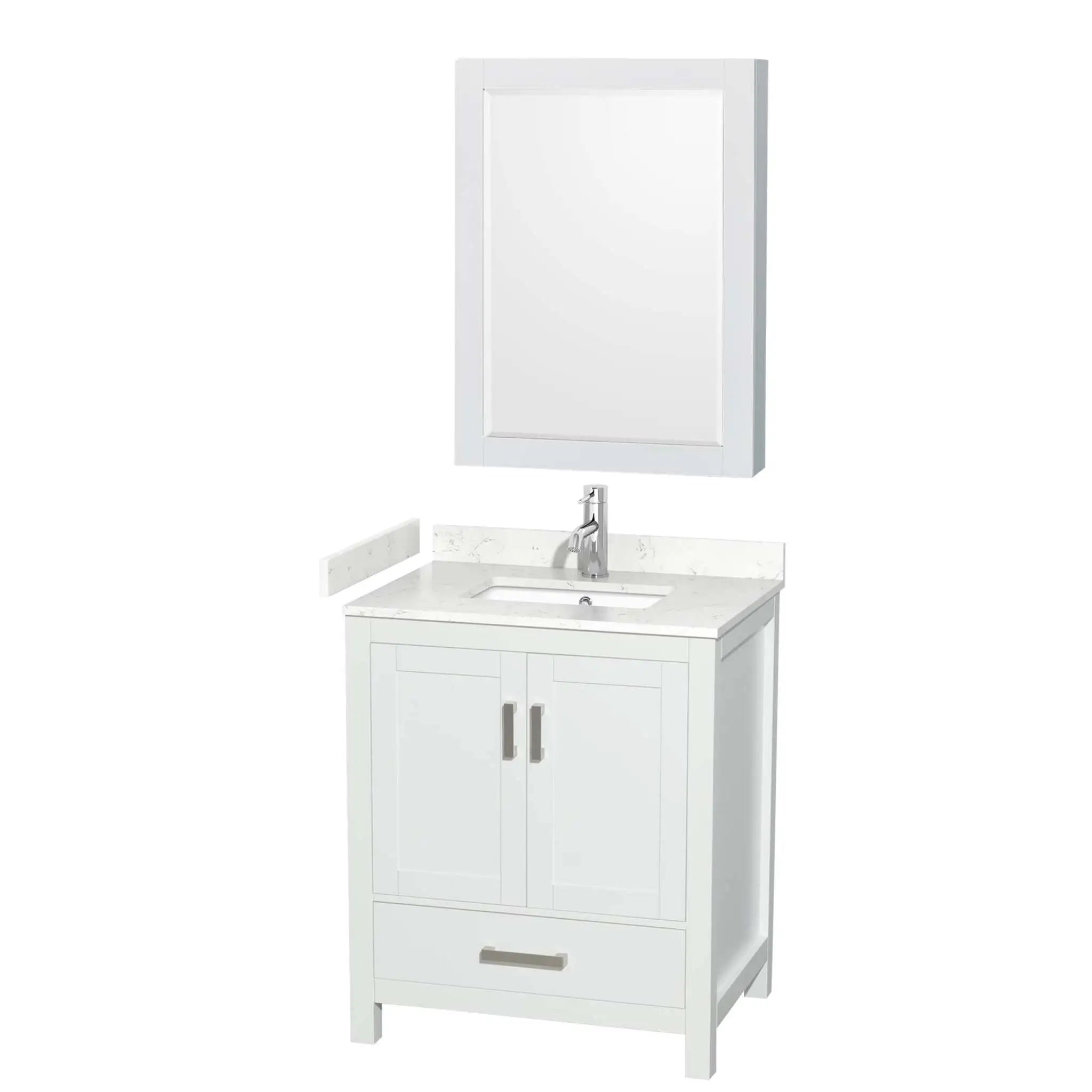 30" Sheffield Single Bathroom Vanity in White with Brushed Chrome Trim & Medicine Cabinet by Wyndham