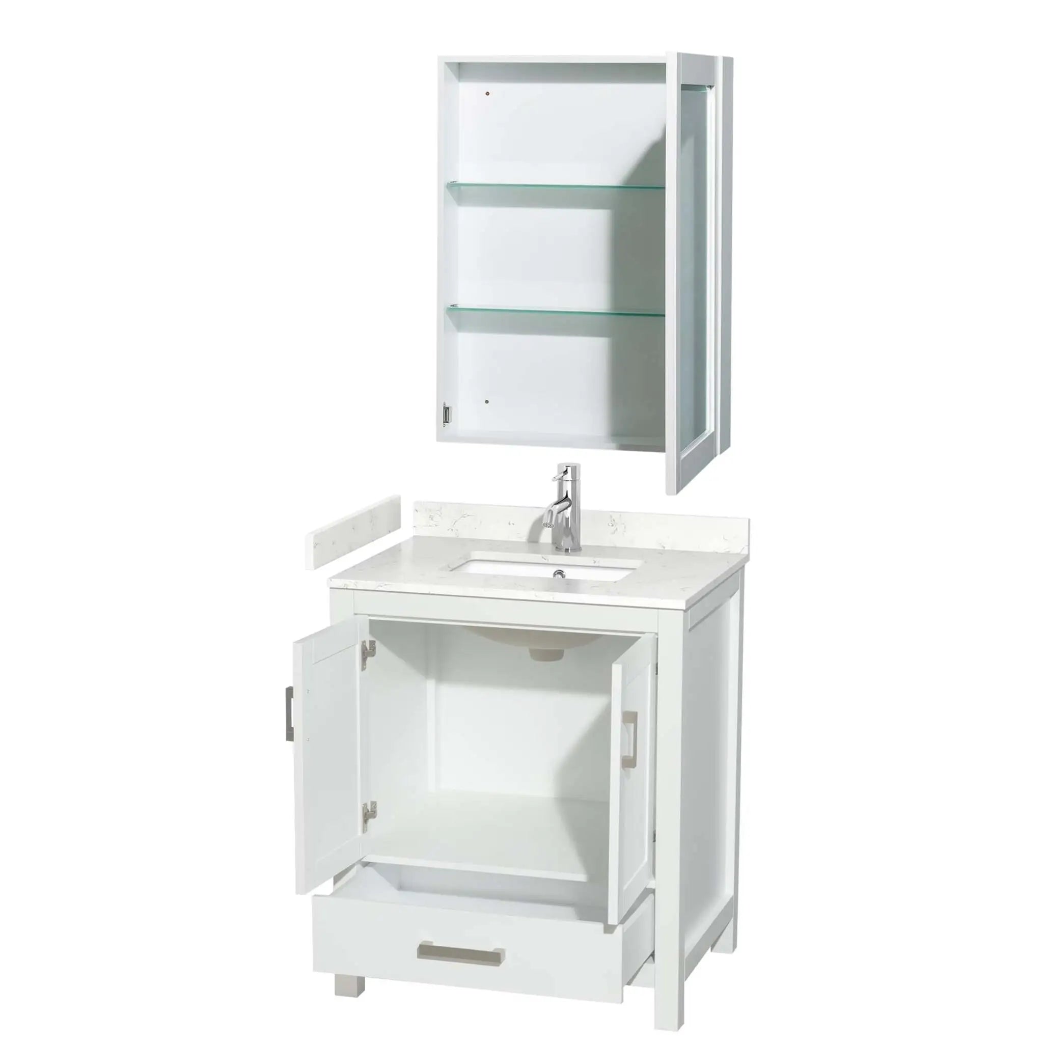 30" Sheffield Single Bathroom Vanity in White with Brushed Chrome Trim & Medicine Cabinet by Wyndham