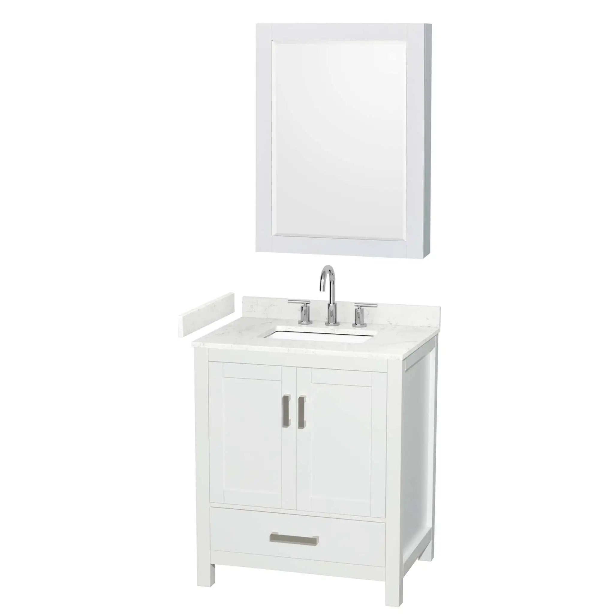 30" Sheffield Single Bathroom Vanity in White with Brushed Chrome Trim & Medicine Cabinet by Wyndham