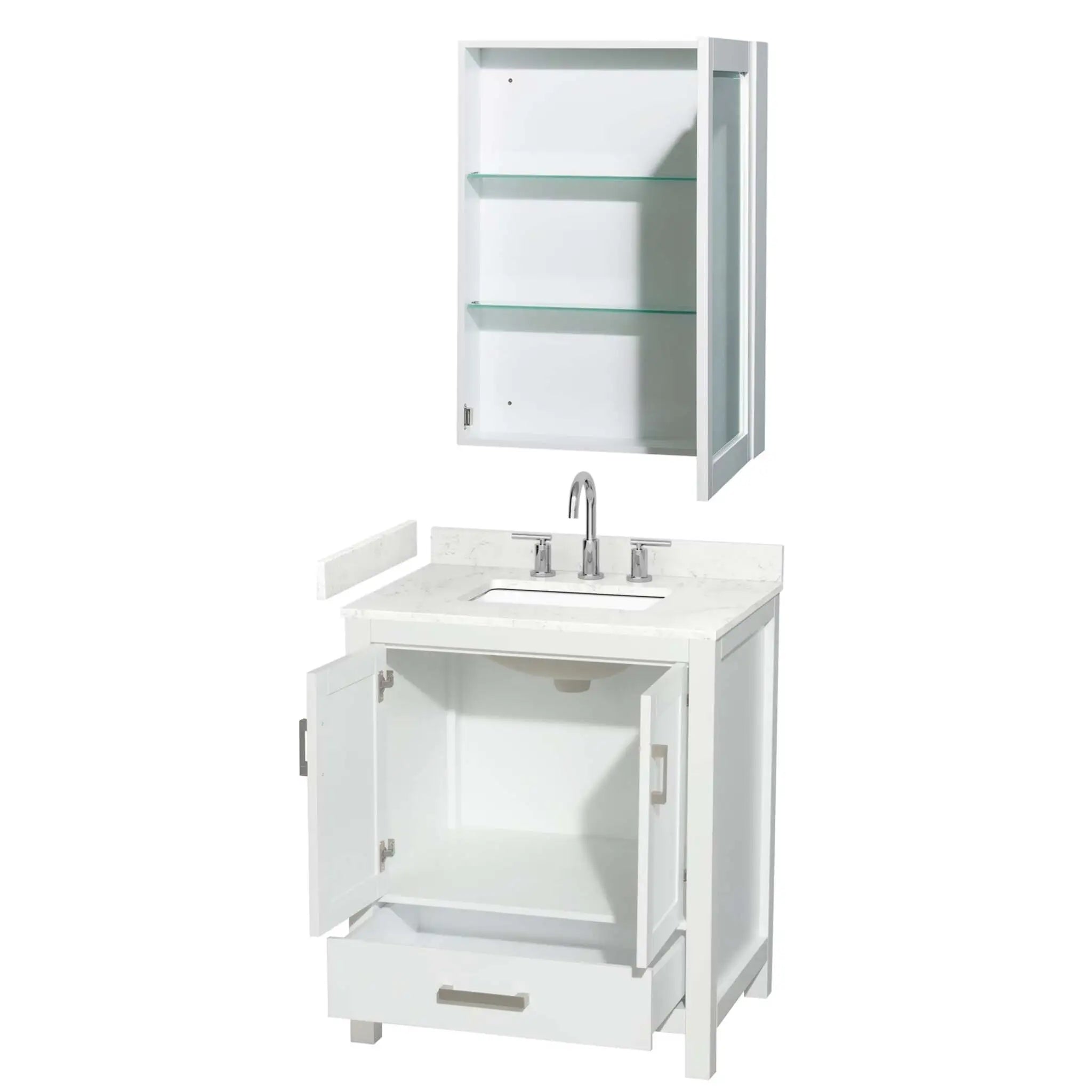 30" Sheffield Single Bathroom Vanity in White with Brushed Chrome Trim & Medicine Cabinet by Wyndham