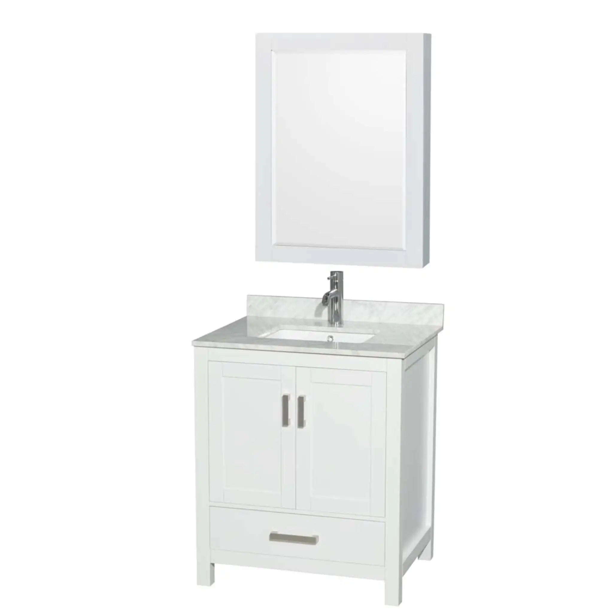 30" Sheffield Single Bathroom Vanity in White with Brushed Chrome Trim & Medicine Cabinet by Wyndham