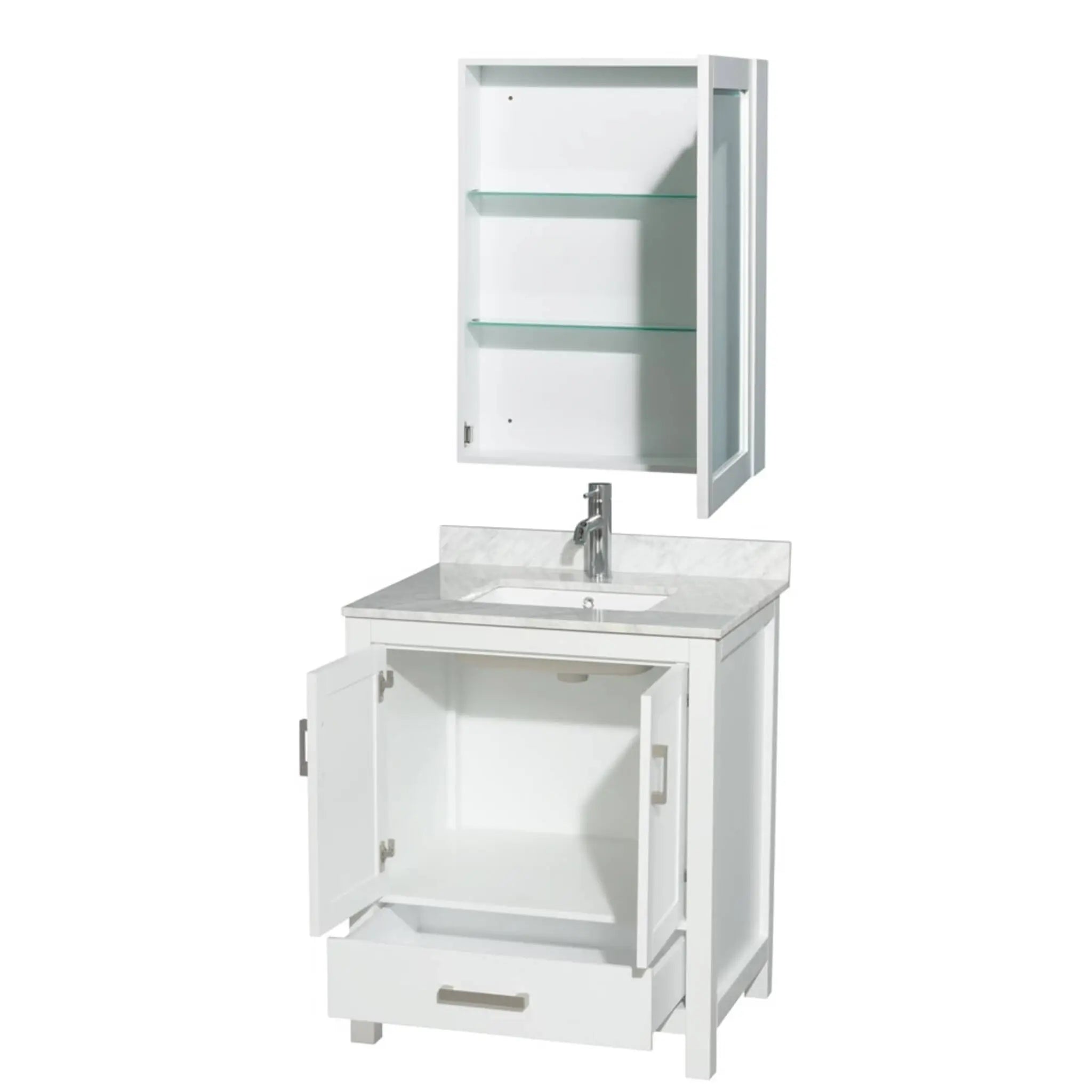 30" Sheffield Single Bathroom Vanity in White with Brushed Chrome Trim & Medicine Cabinet by Wyndham