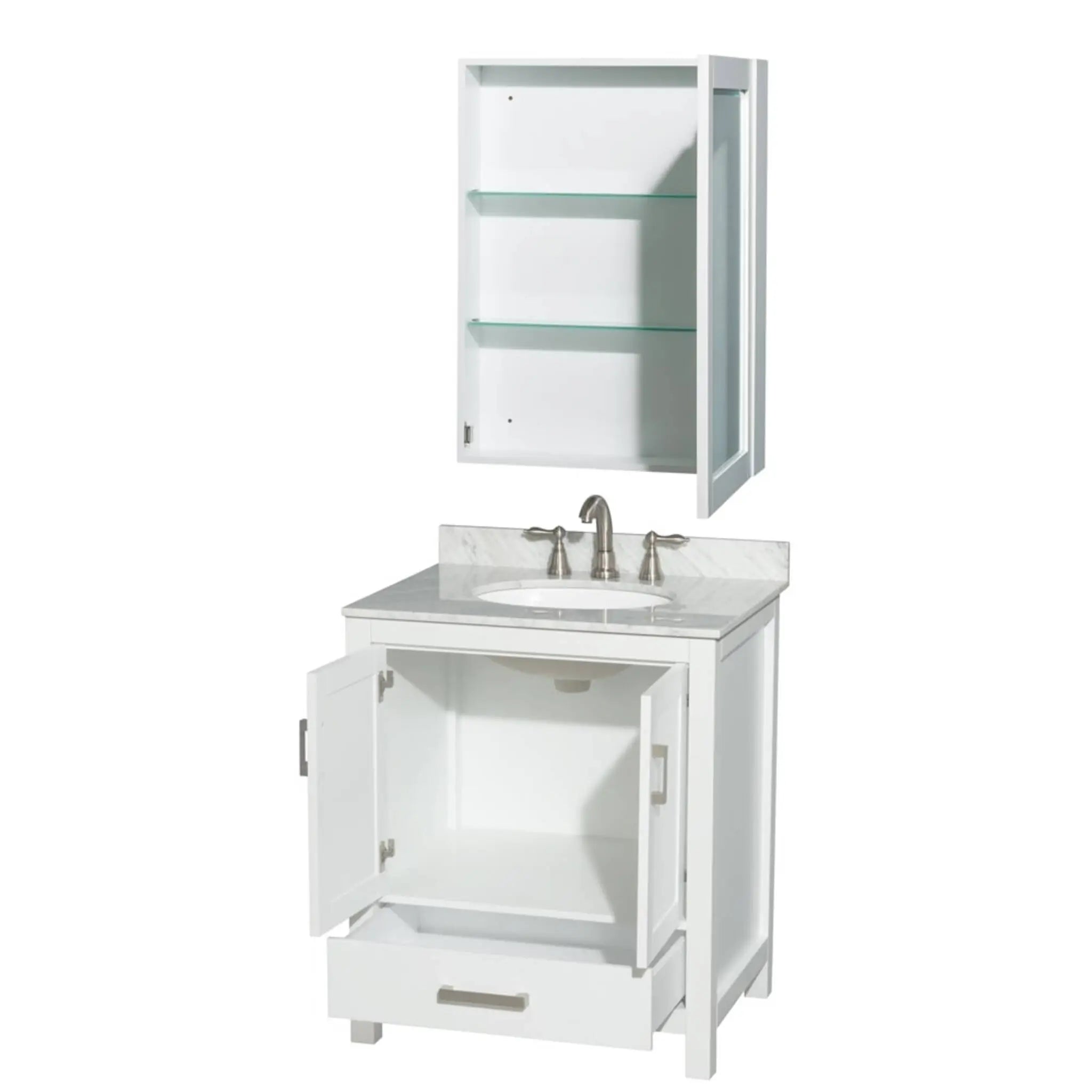 30" Sheffield Single Bathroom Vanity in White with Brushed Chrome Trim & Medicine Cabinet by Wyndham