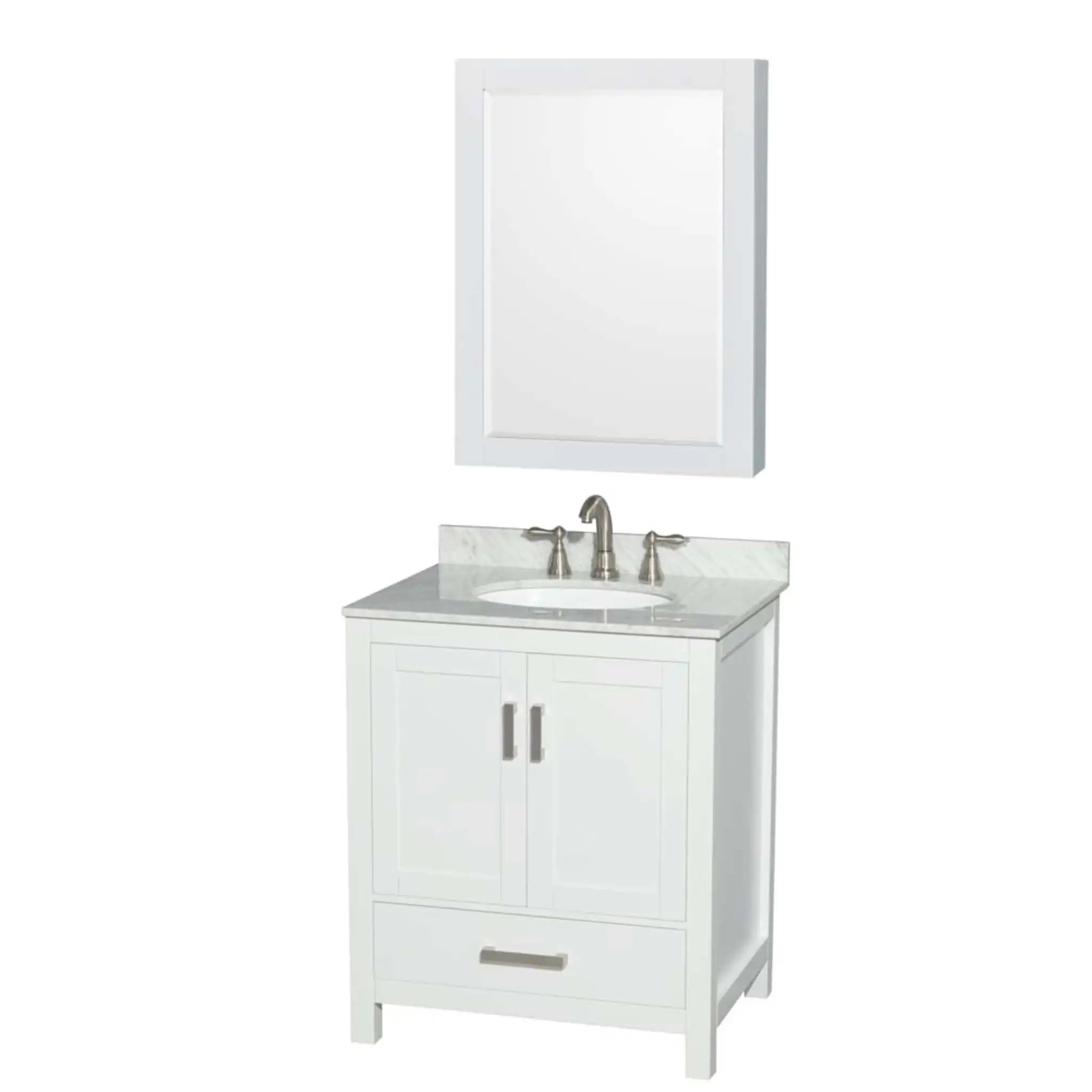 30" Sheffield Single Bathroom Vanity in White with Brushed Chrome Trim & Medicine Cabinet by Wyndham