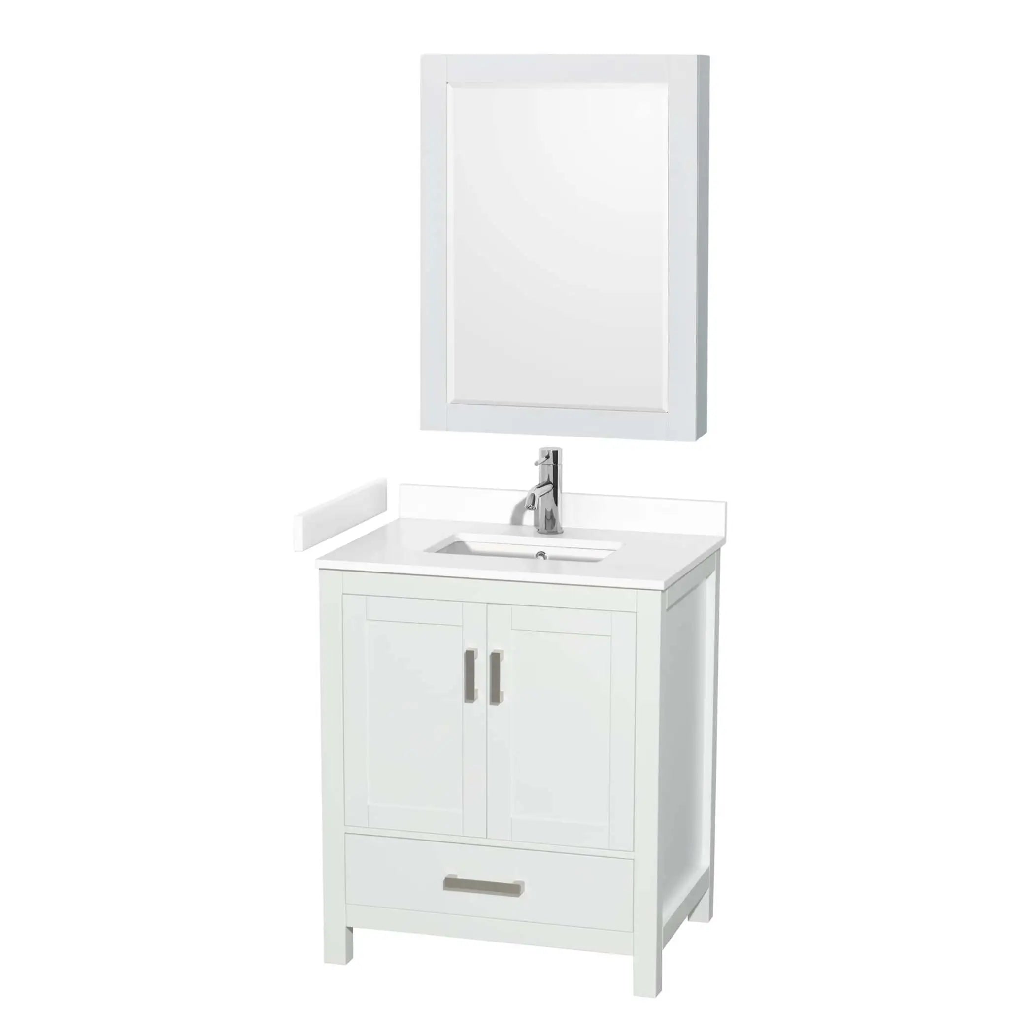 30" Sheffield Single Bathroom Vanity in White with Brushed Chrome Trim & Medicine Cabinet by Wyndham