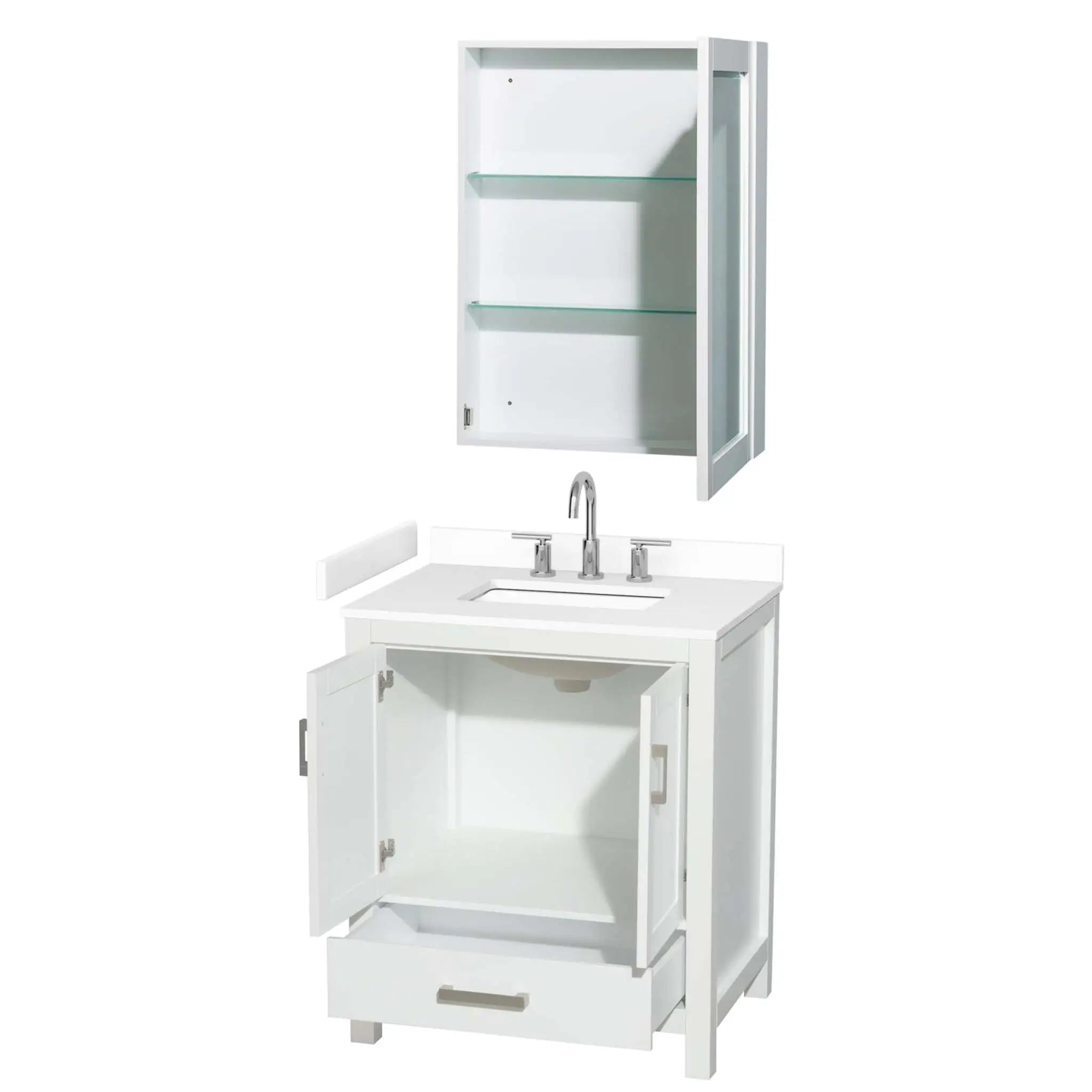 30" Sheffield Single Bathroom Vanity in White with Brushed Chrome Trim & Medicine Cabinet by Wyndham