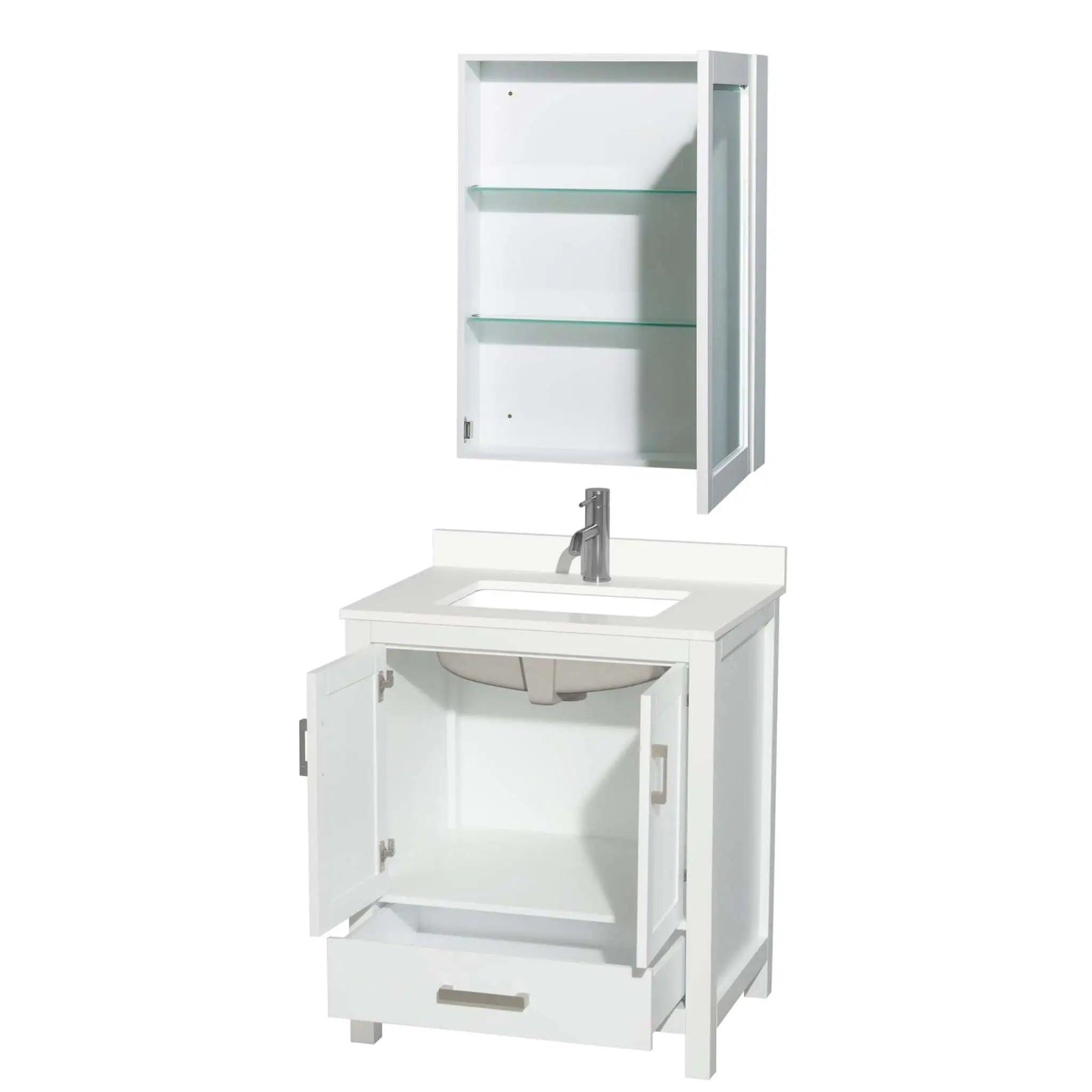 30" Sheffield Single Bathroom Vanity in White with Brushed Chrome Trim & Medicine Cabinet by Wyndham