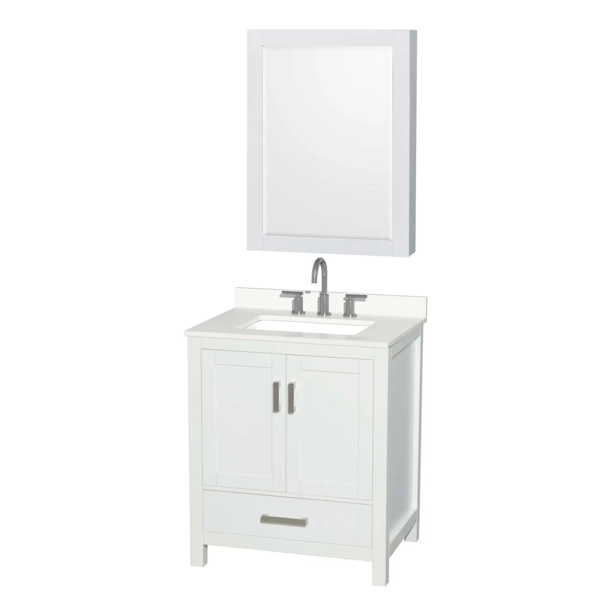 30" Sheffield Single Bathroom Vanity in White with Brushed Chrome Trim & Medicine Cabinet by Wyndham