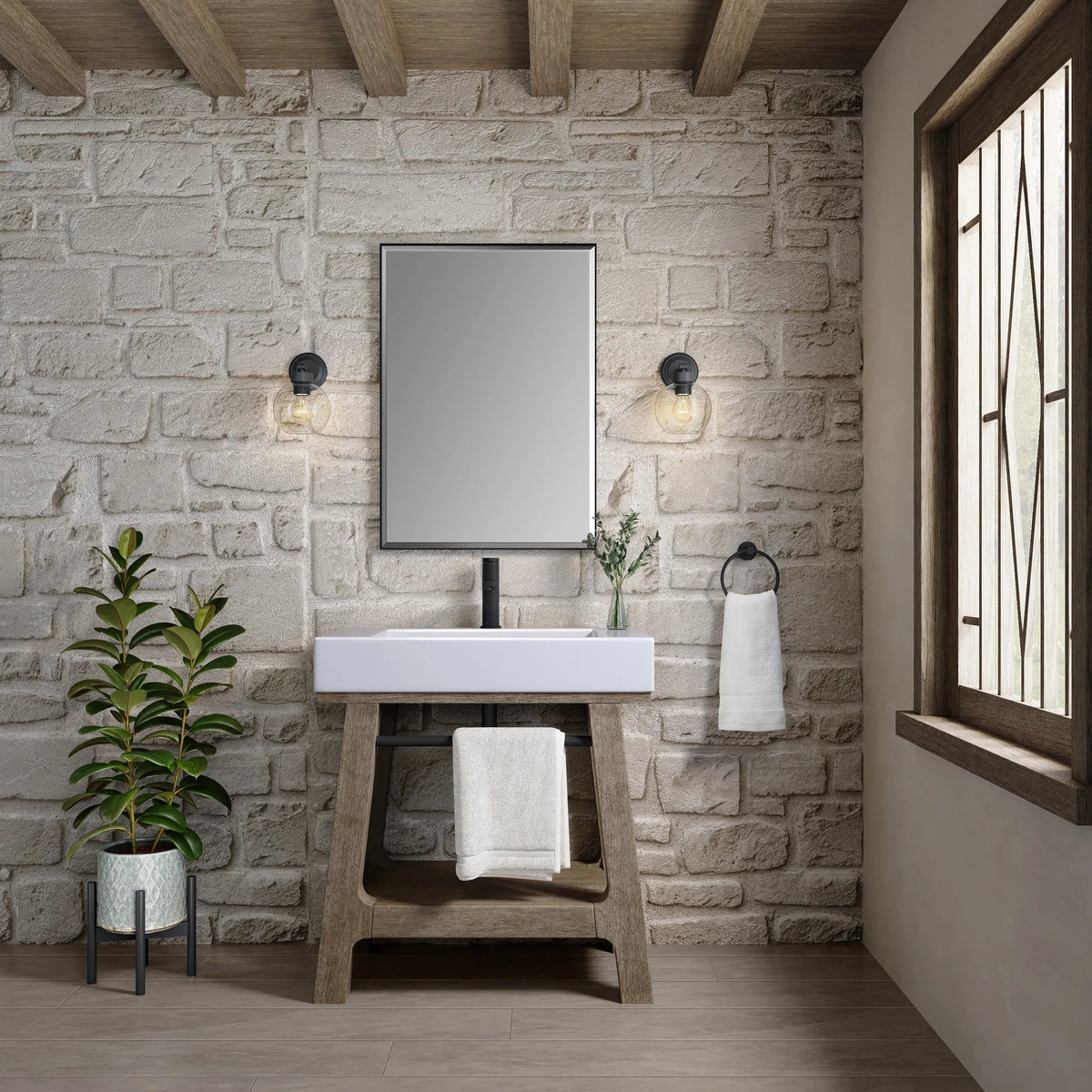 31.5" Auburn Single Sink Console in Weathered Timber-Glossy White image 3