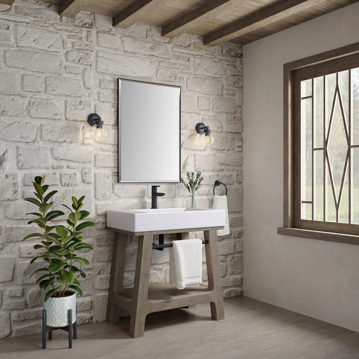31.5" Auburn Single Sink Console in Weathered Timber-Glossy White image 4