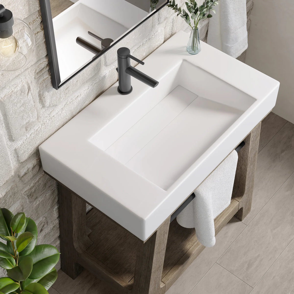 31.5" Auburn Single Sink Console in Weathered Timber-Glossy White image 8