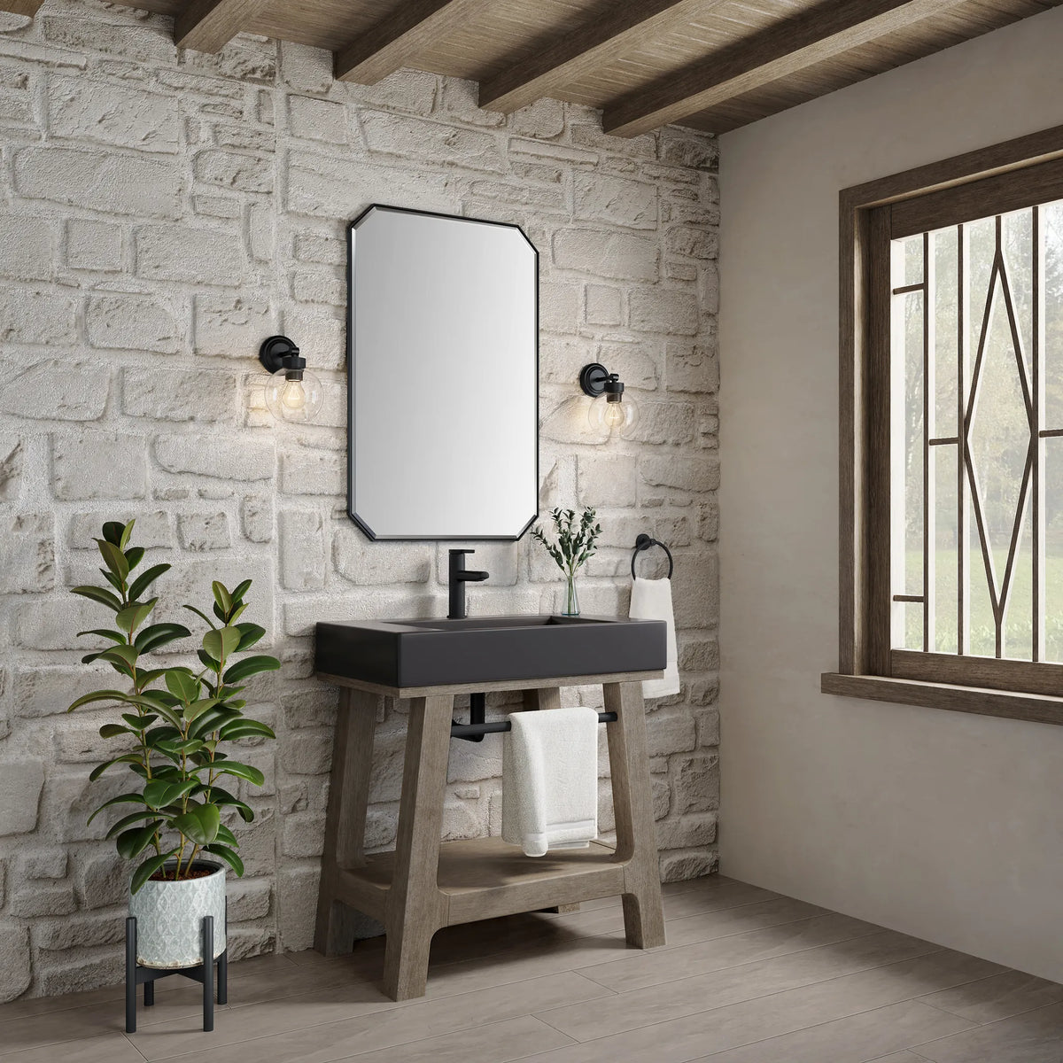 31.5" Auburn Single Sink Console in Weathered Timber-Matte Black image 4