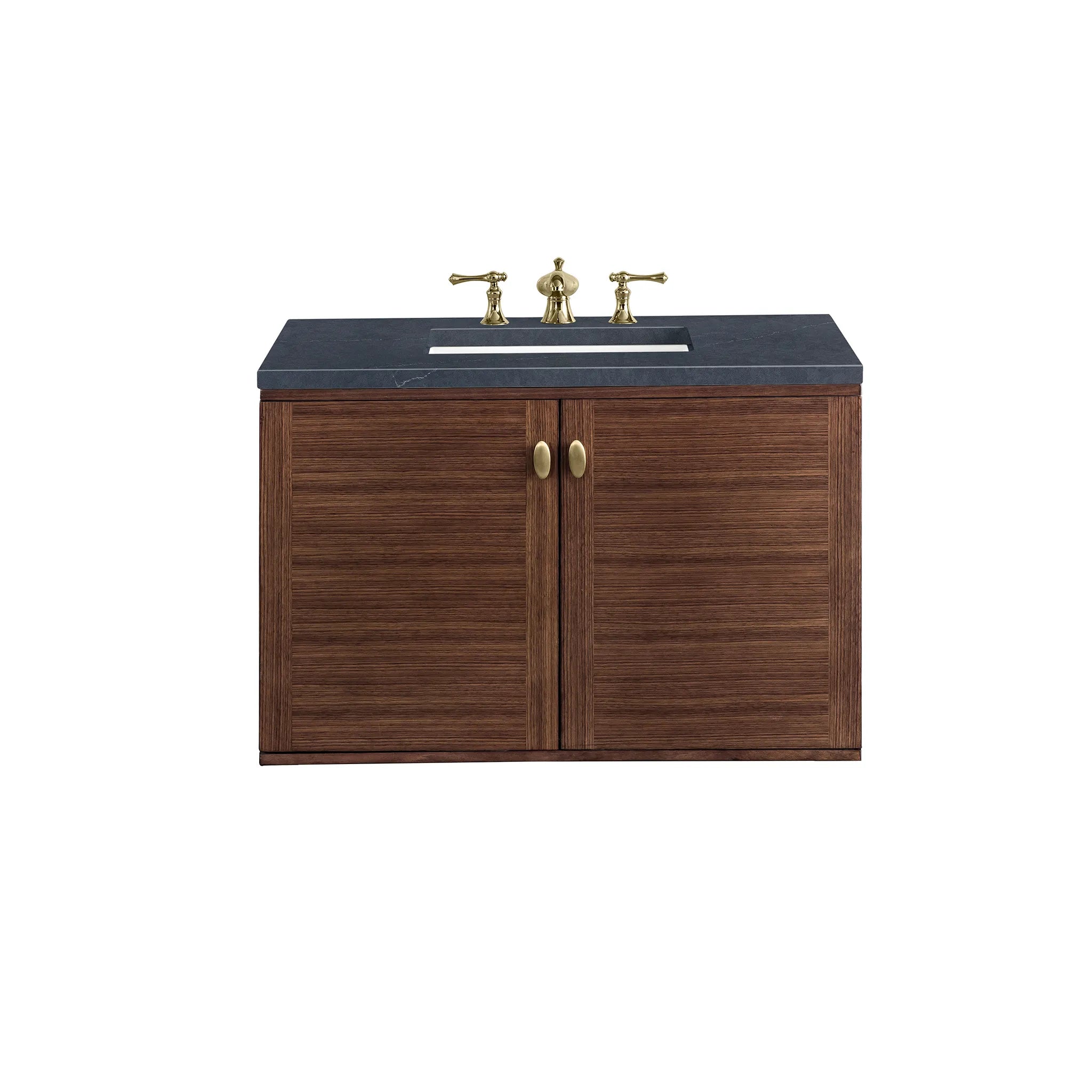 36" Amberly Single Vanity in Mid-Century Walnut-Charcoal Soapstone Silestone-8" Widespread image 1