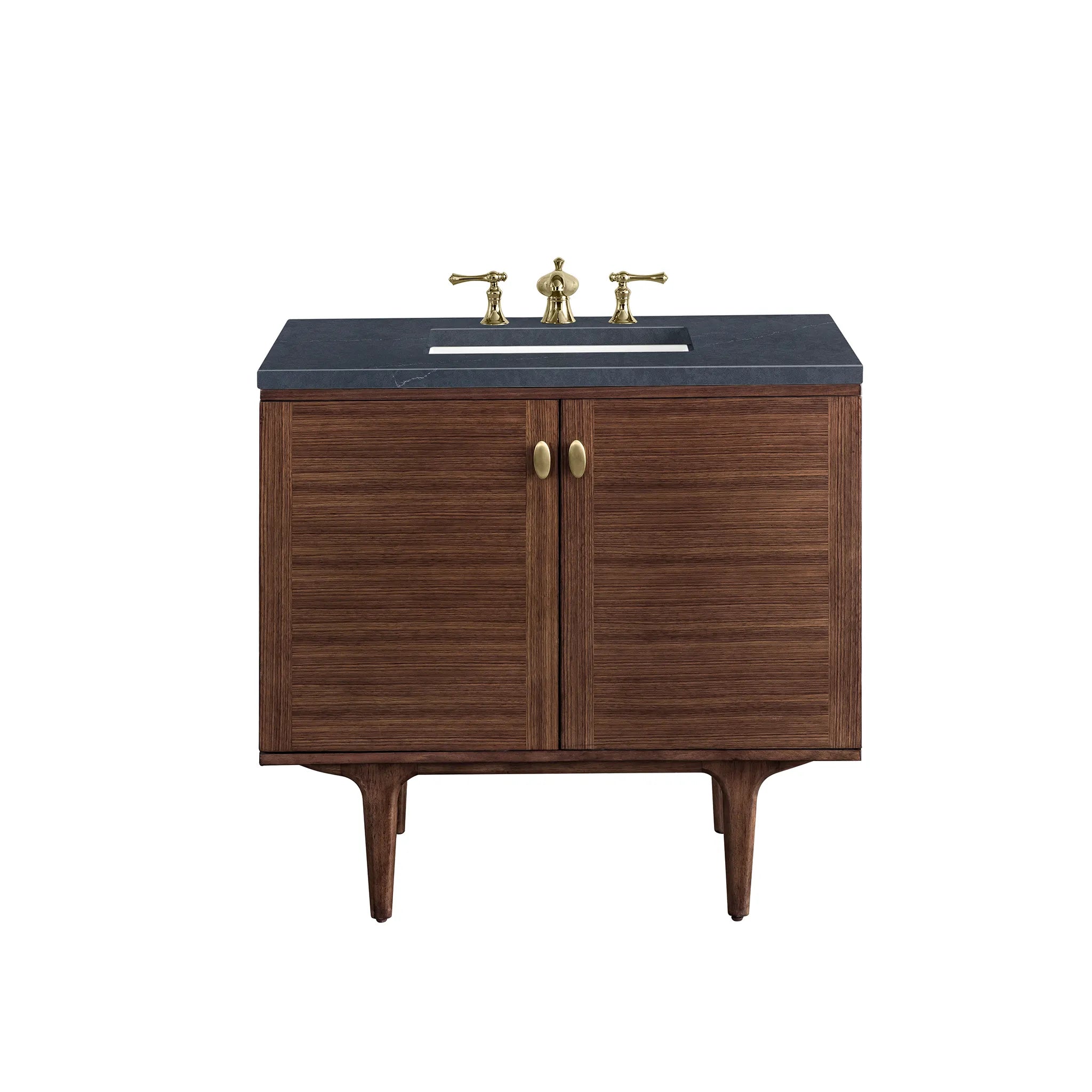 36" Amberly Single Vanity in Mid-Century Walnut-Charcoal Soapstone Silestone-8" Widespread image