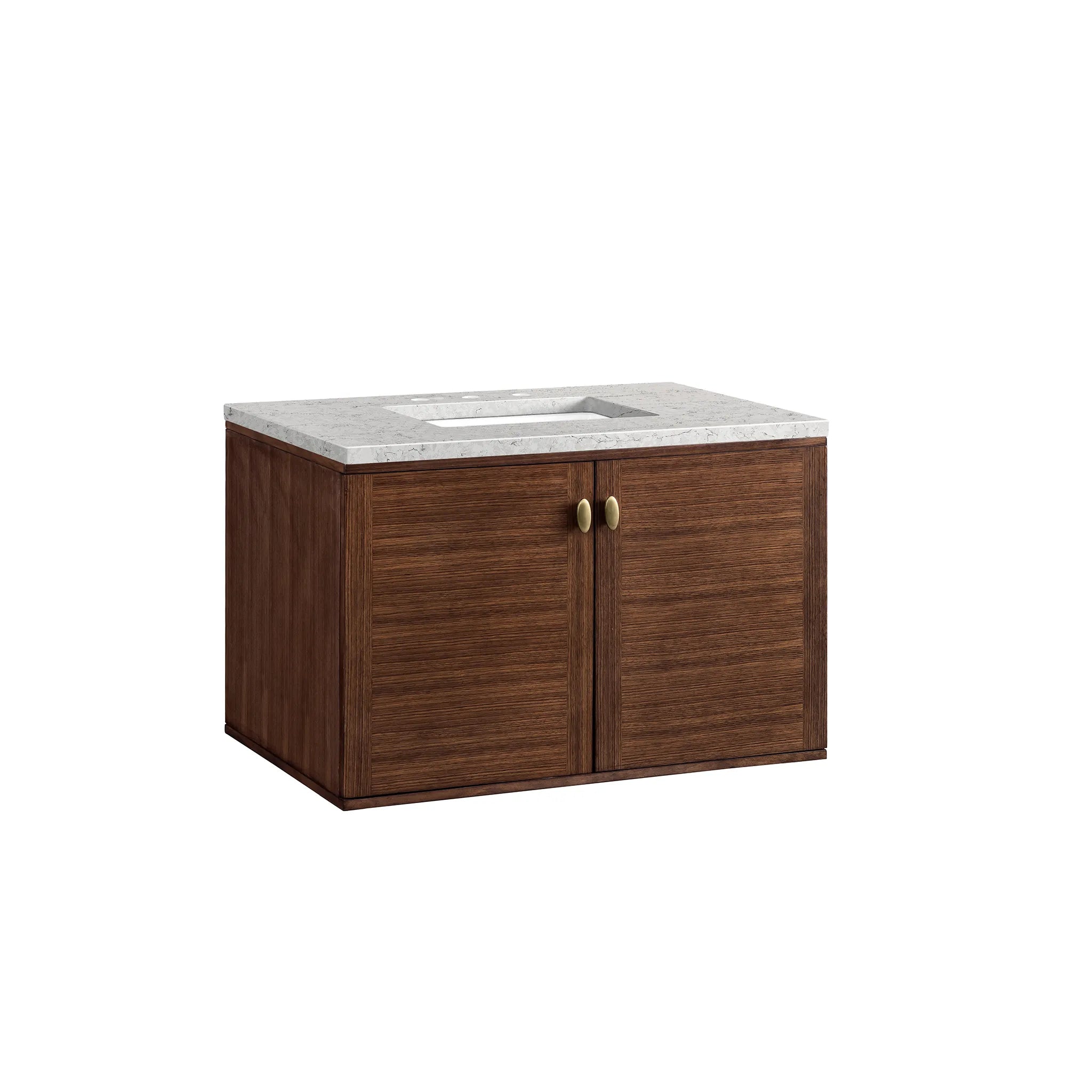 36" Amberly Single Vanity in Mid-Century Walnut-Eternal Jasmine Pearl Silestone-8" Widespread image 11