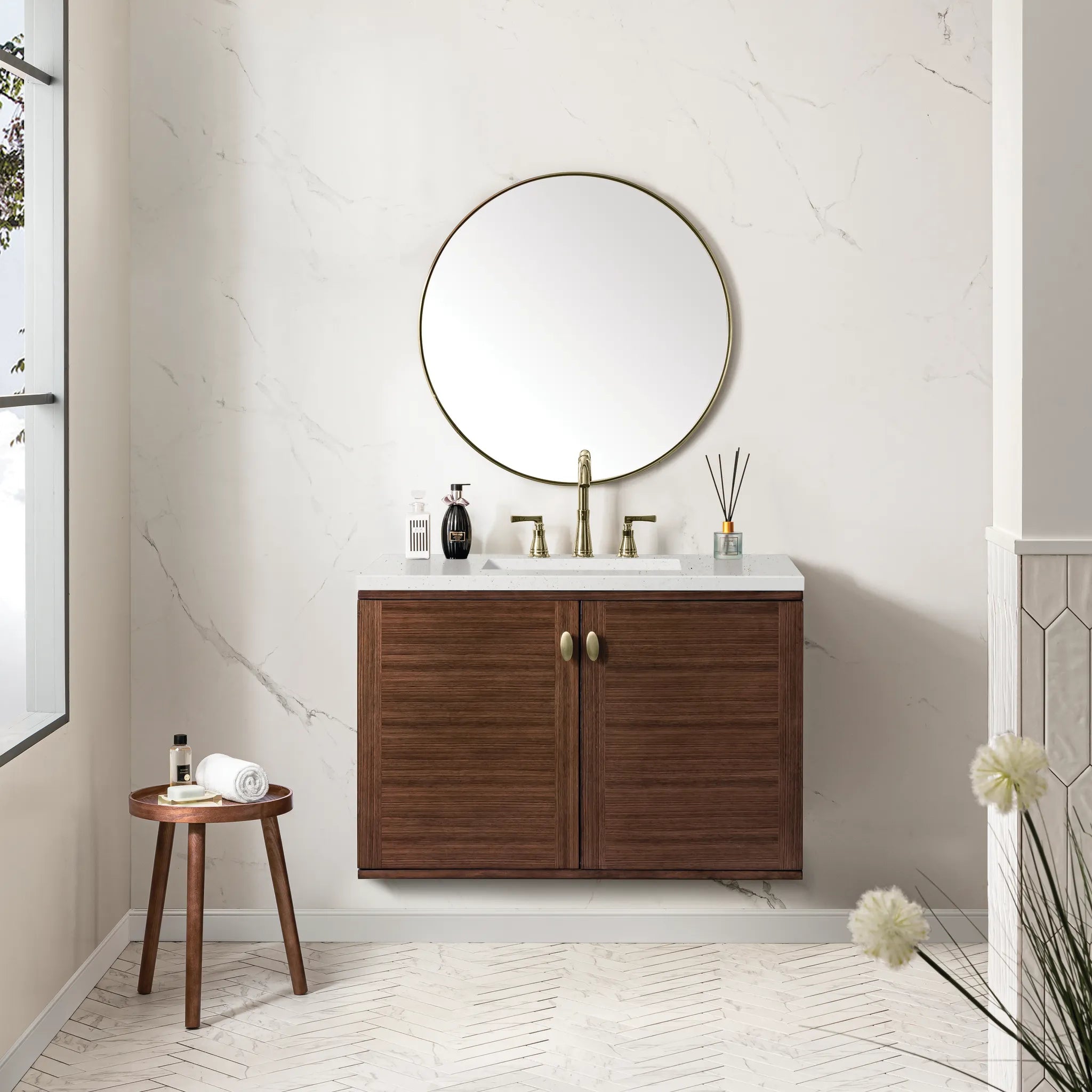 36" Amberly Single Vanity in Mid-Century Walnut-Lime Delight Silestone-8" Widespread image 3