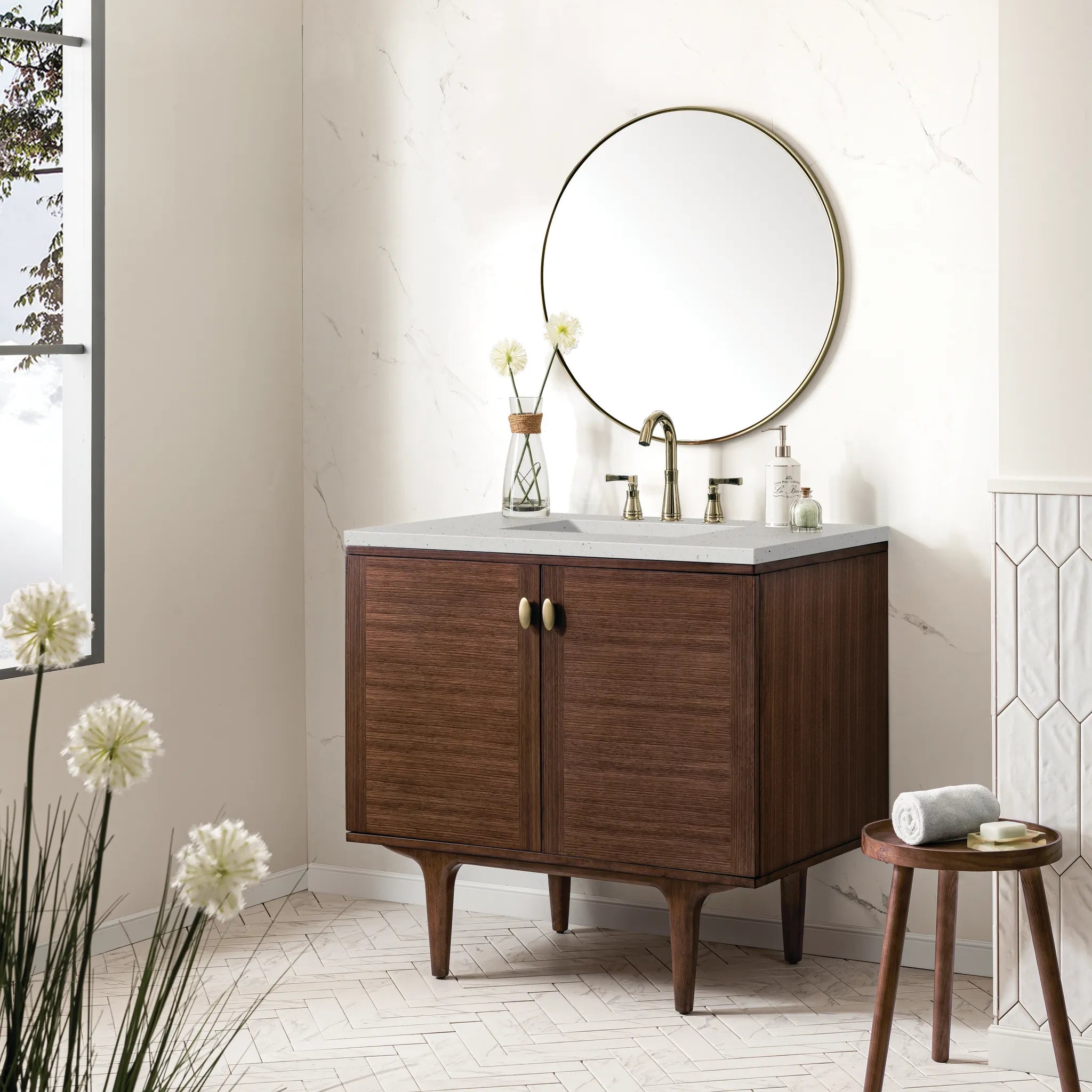 36" Amberly Single Vanity in Mid-Century Walnut-Lime Delight Silestone-8" Widespread image 4