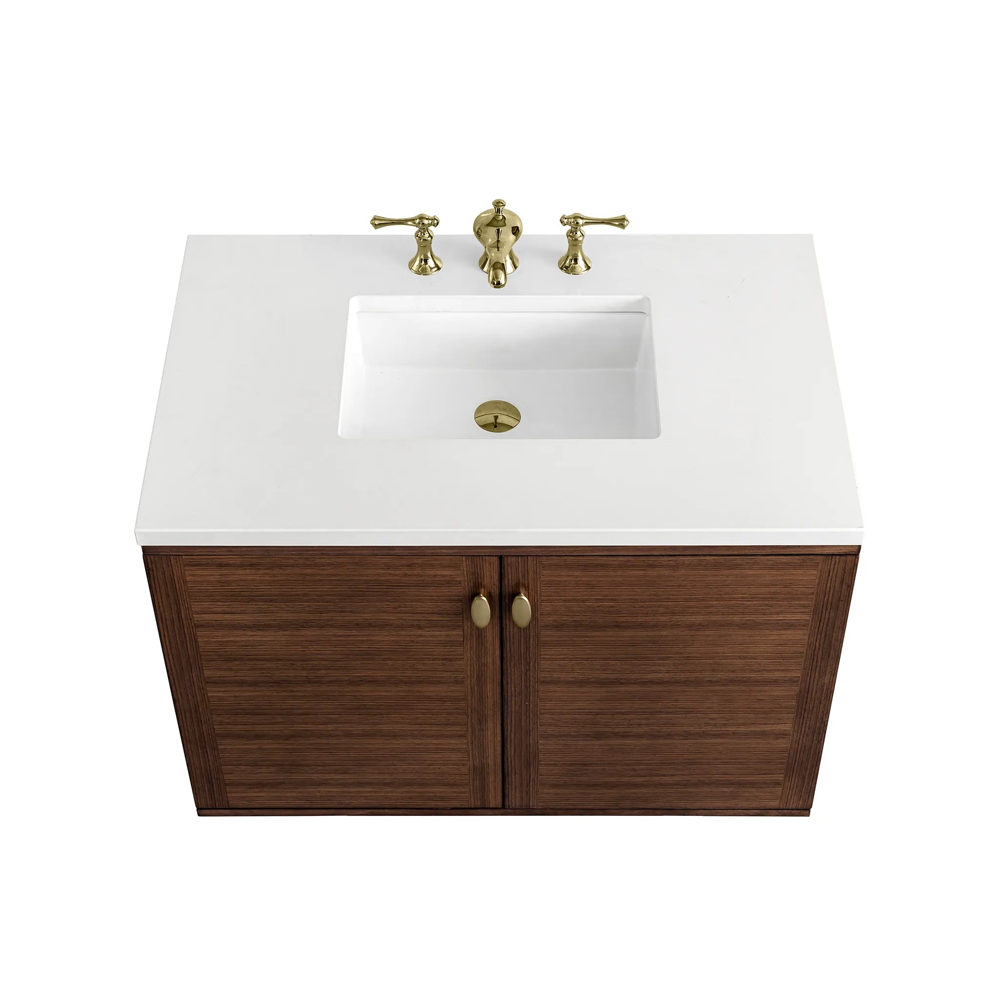 36" Amberly Single Vanity in Mid-Century Walnut-White Zeus Silestone-8" Widespread image 11