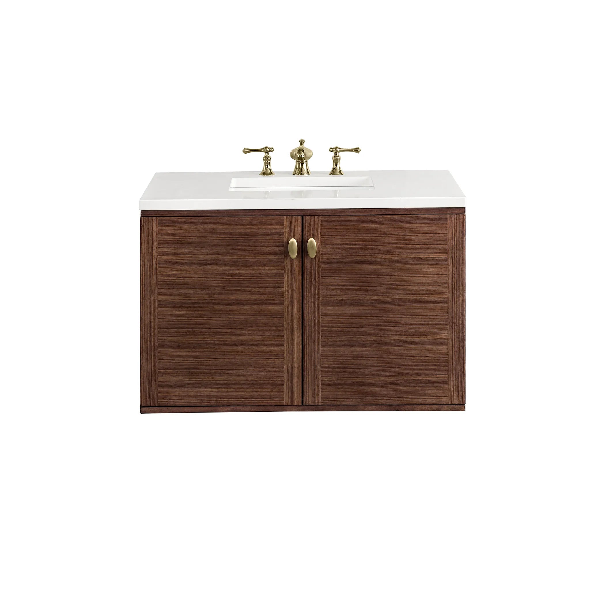 36" Amberly Single Vanity in Mid-Century Walnut-White Zeus Silestone-8" Widespread image 2