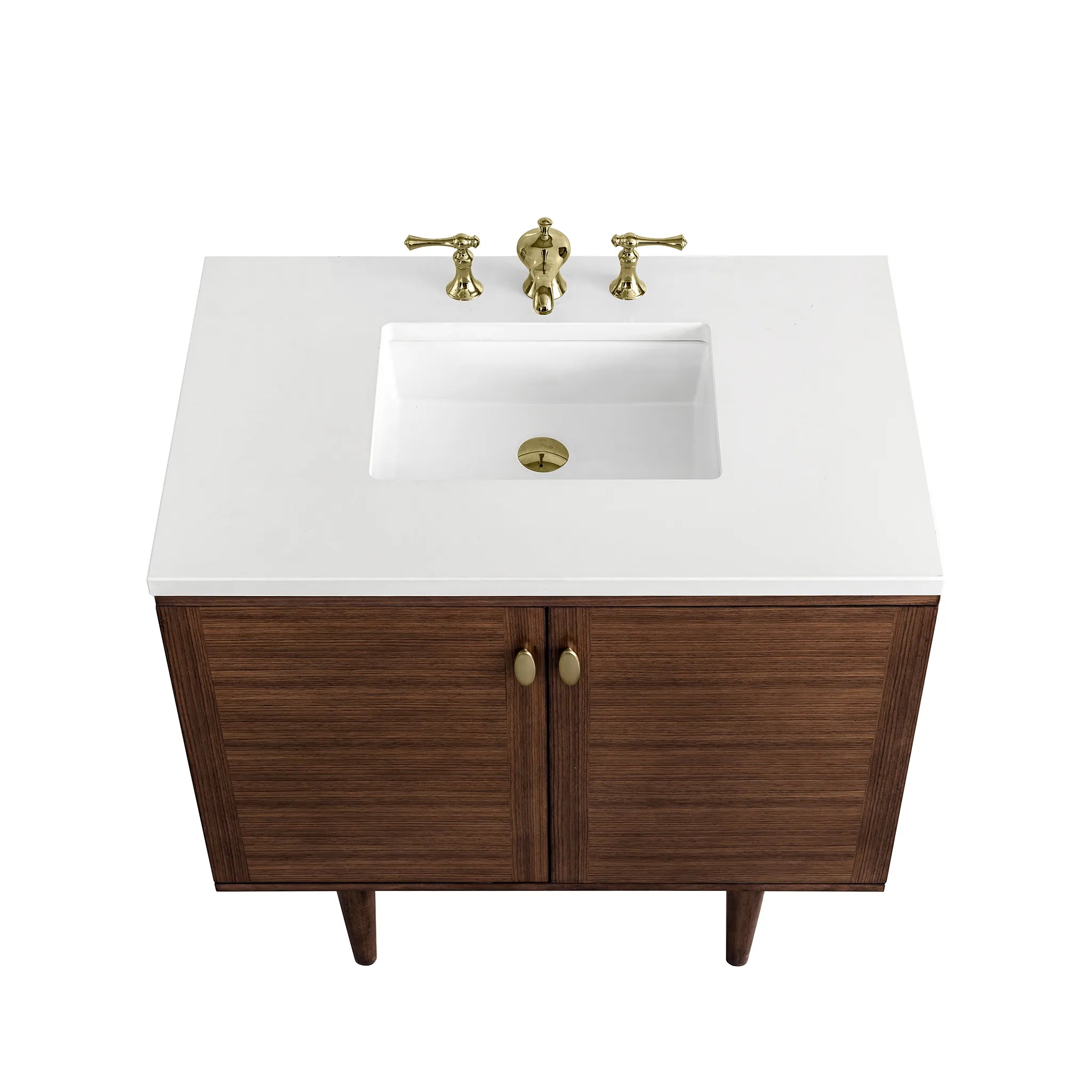 36" Amberly Single Vanity in Mid-Century Walnut-White Zeus Silestone-8" Widespread image 9