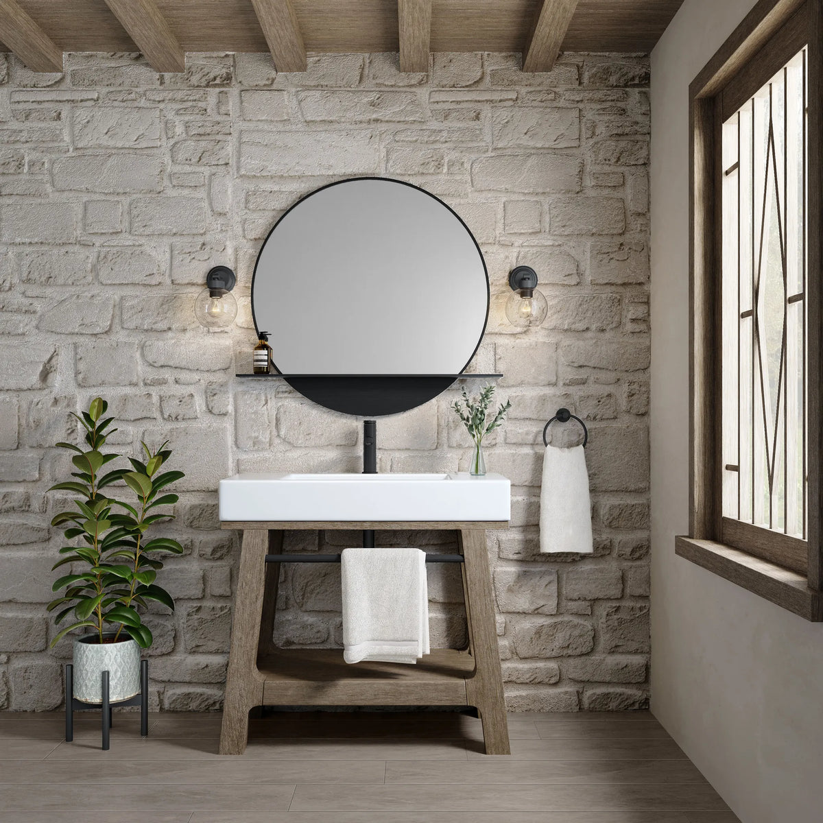 36" Auburn Single Sink Console in Weathered Timber-Glossy White image 3