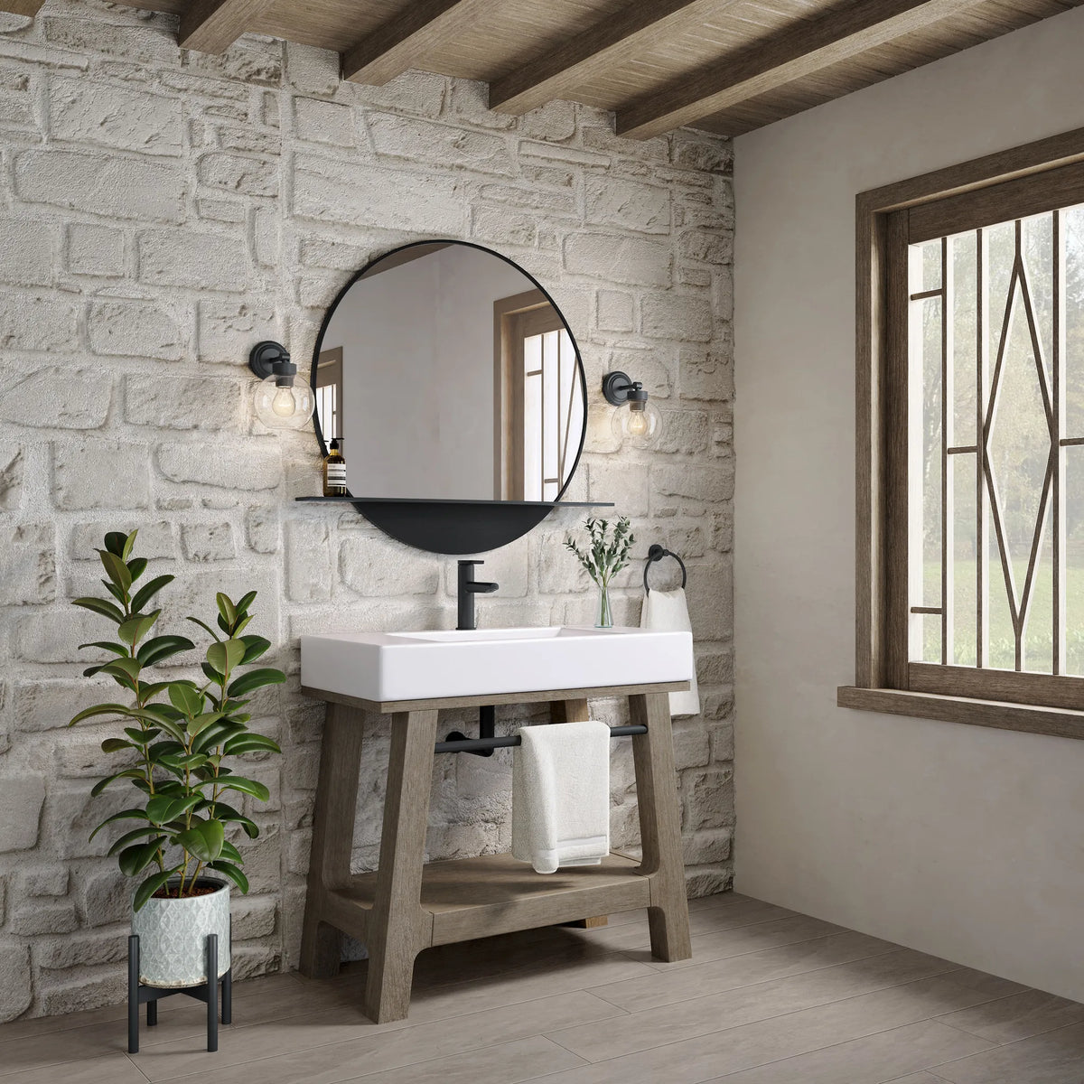 36" Auburn Single Sink Console in Weathered Timber-Glossy White image 4