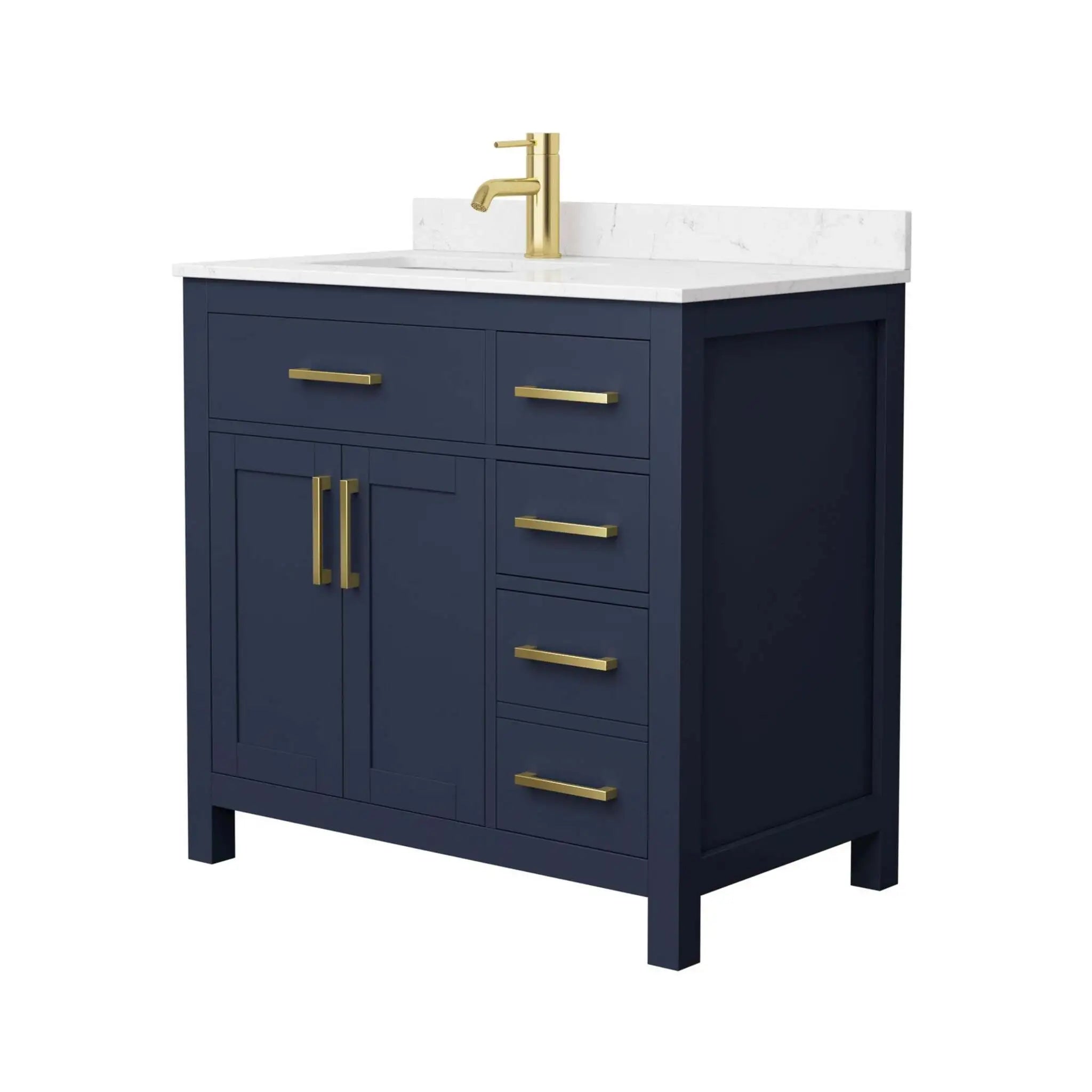 36" Beckett Single Bathroom Vanity in Dark Blue with Brushed Gold Trim by Wyndham