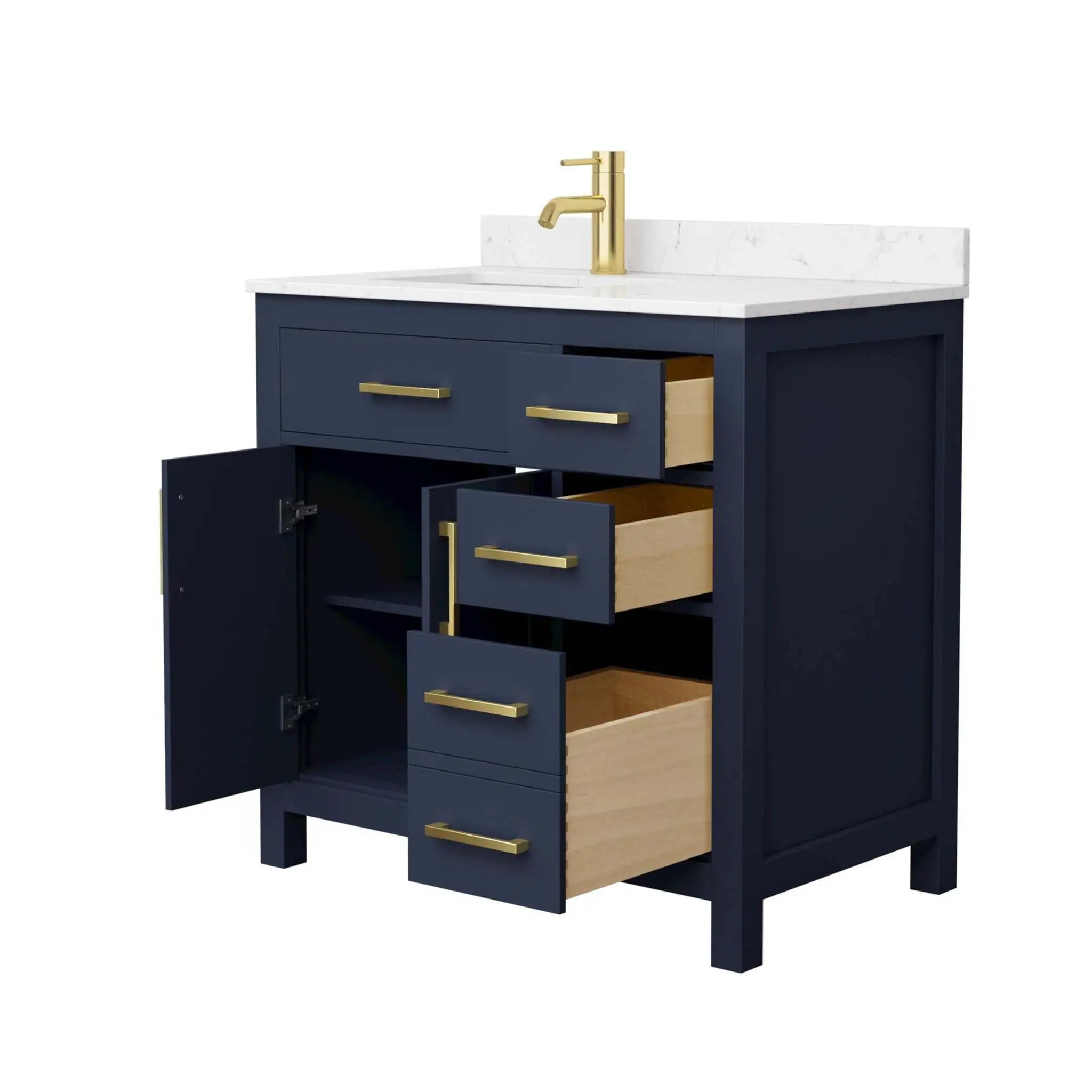 36" Beckett Single Bathroom Vanity in Dark Blue with Brushed Gold Trim by Wyndham