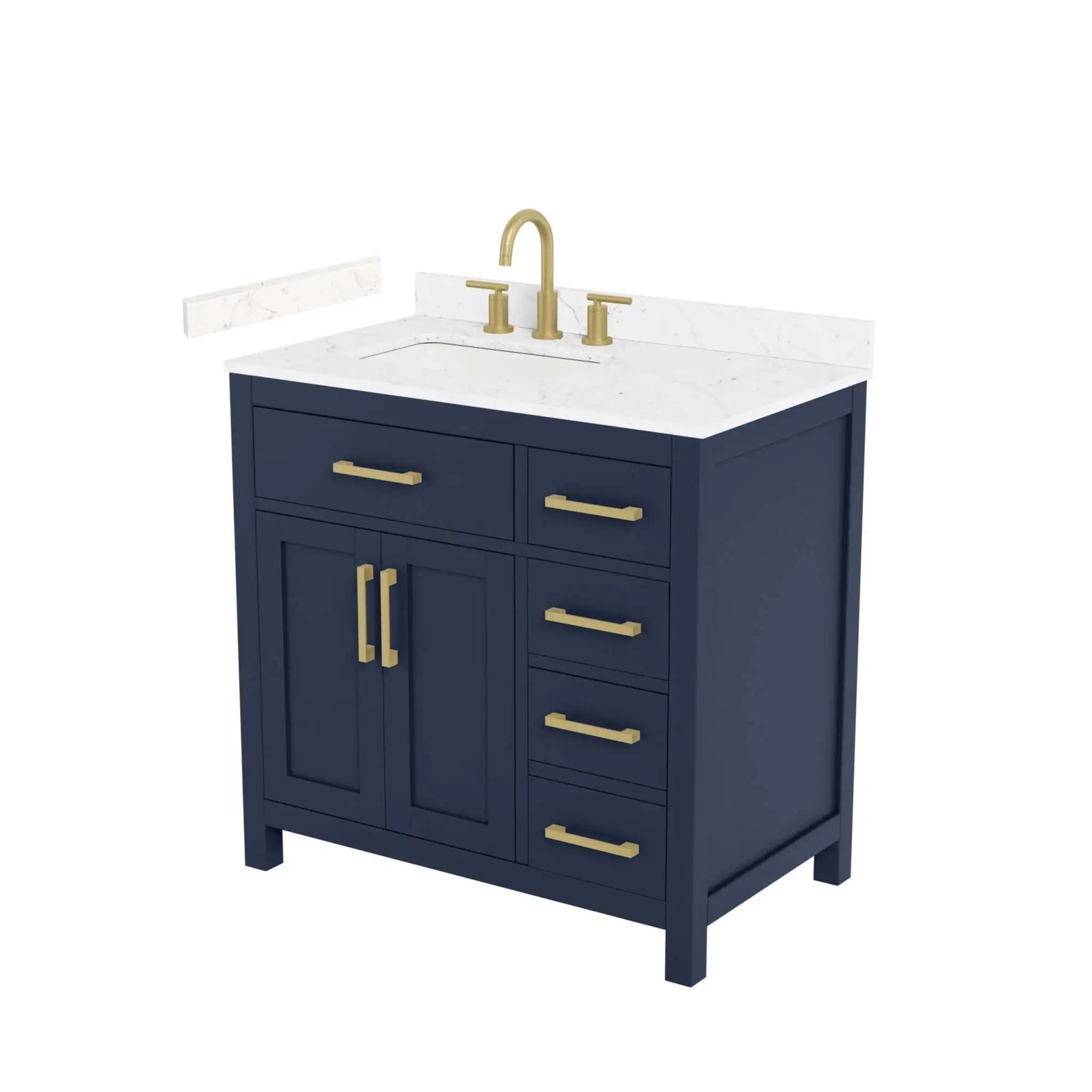 36" Beckett Single Bathroom Vanity in Dark Blue with Brushed Gold Trim by Wyndham