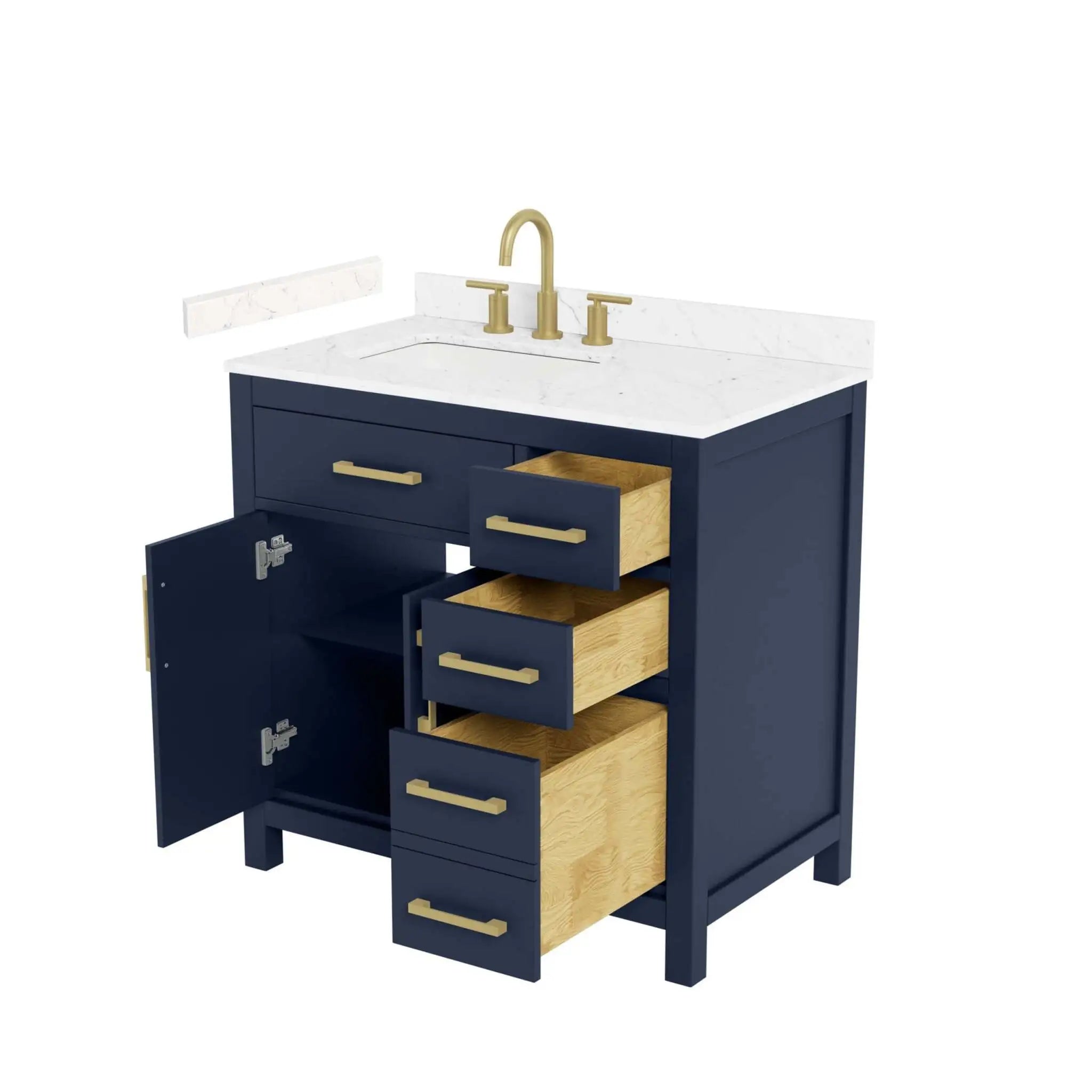 36" Beckett Single Bathroom Vanity in Dark Blue with Brushed Gold Trim by Wyndham